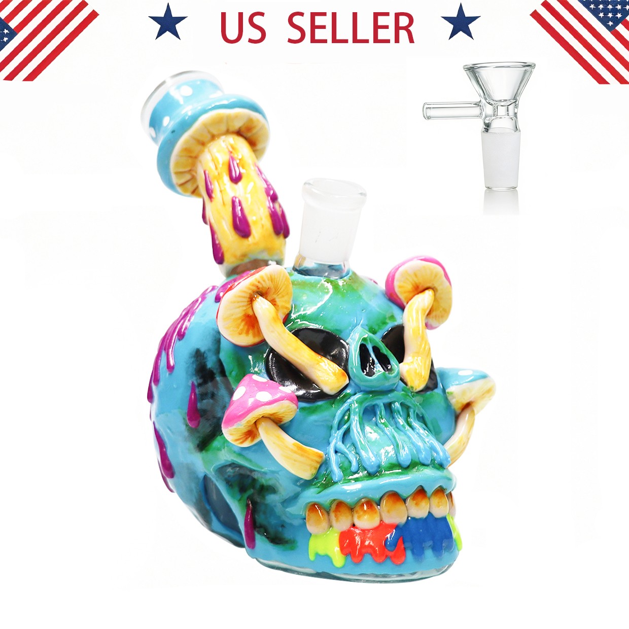 Skull Halloween 6in Glass Bong Water Pipes Smoking Perc Bong + 14mm bowl Hookah