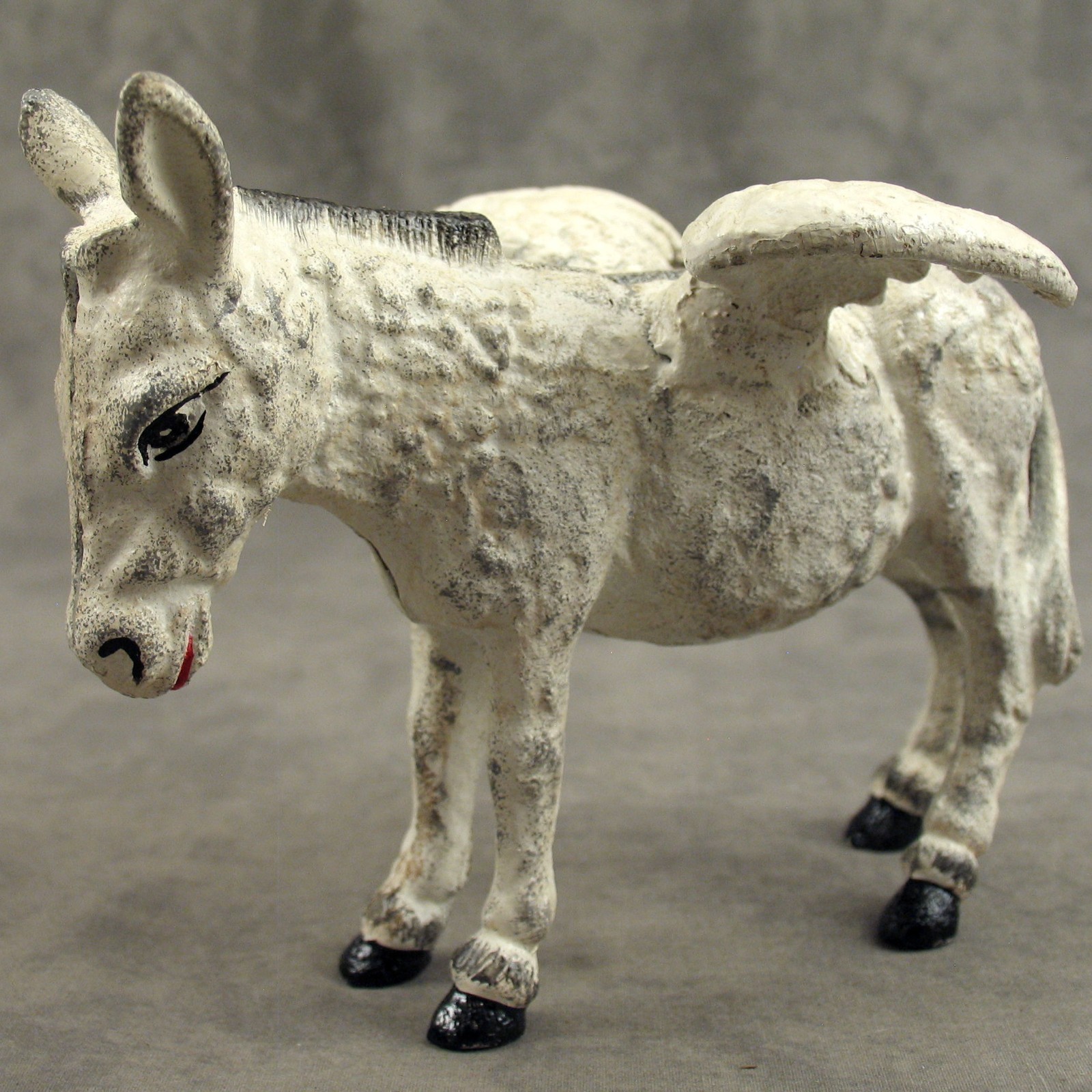 Winged White DONKEY ANGEL Cast Iron MULE STILL BANK STATUE Vintage Style