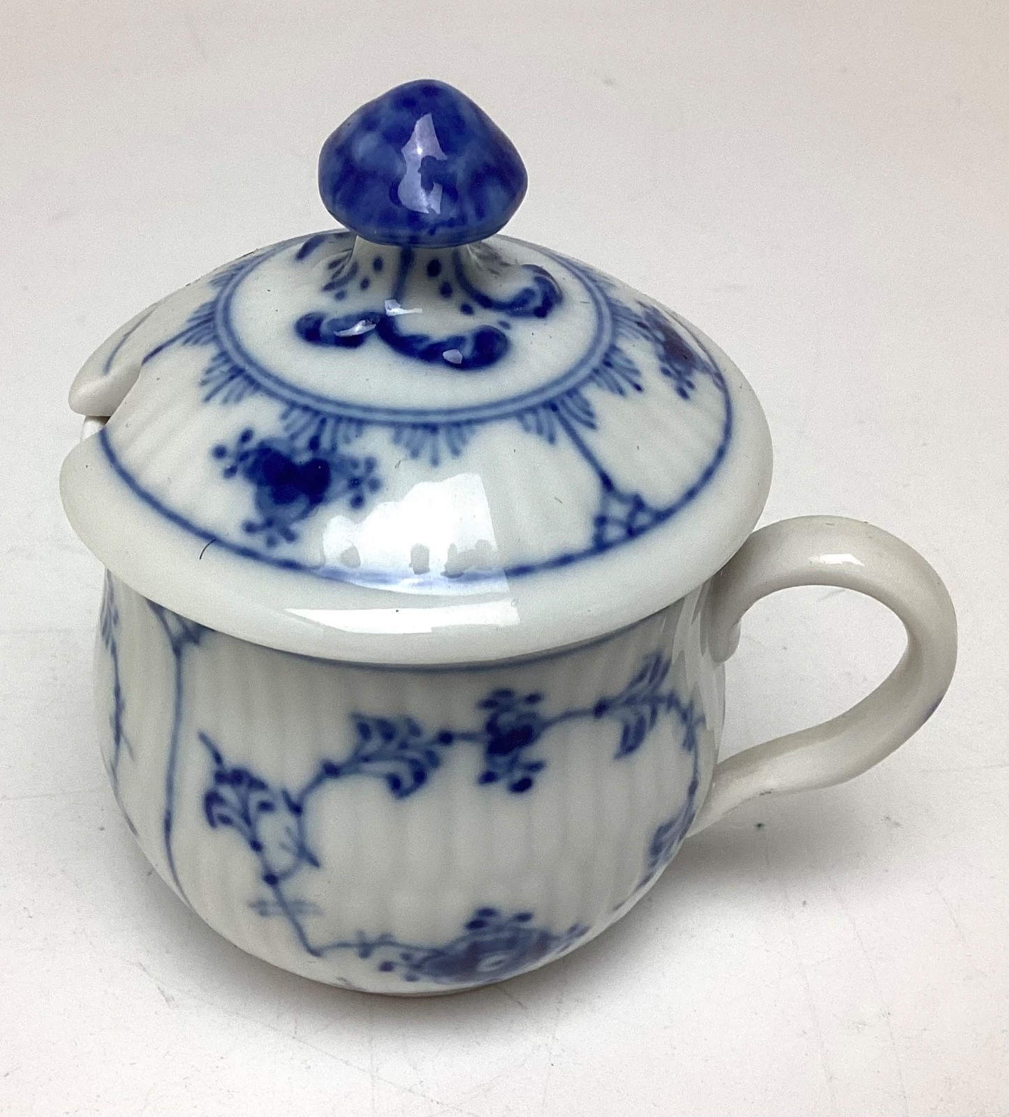 Royal Copenhagen Blue Fluted Plain Mustard Jar 3.5”  tall