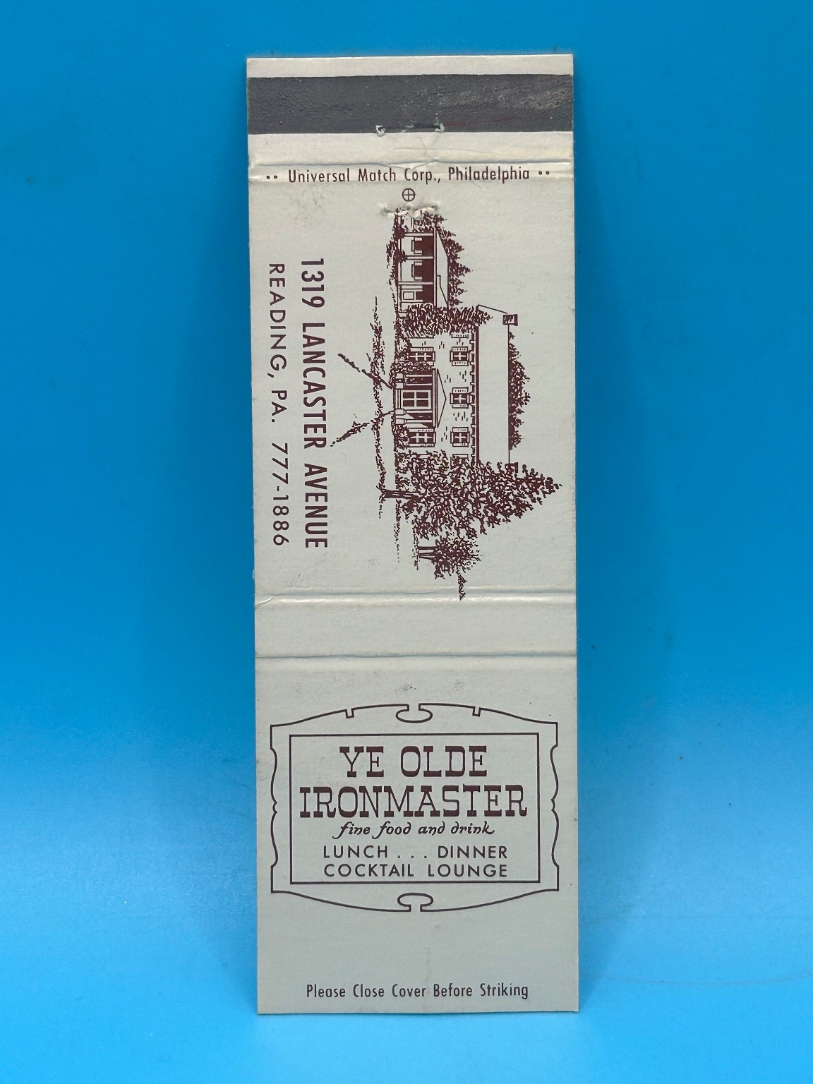 Ye Olde Ironmaster Reading PA Matchbook Vintage Restaurant Bar