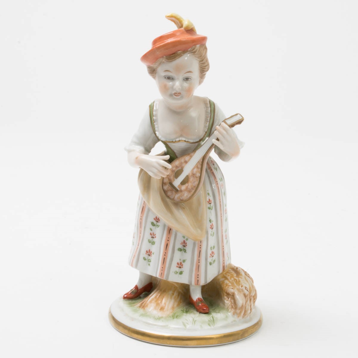 Antique Unterweissbach Porcelain Figurine Country Girl w/ Mandolin Signed German