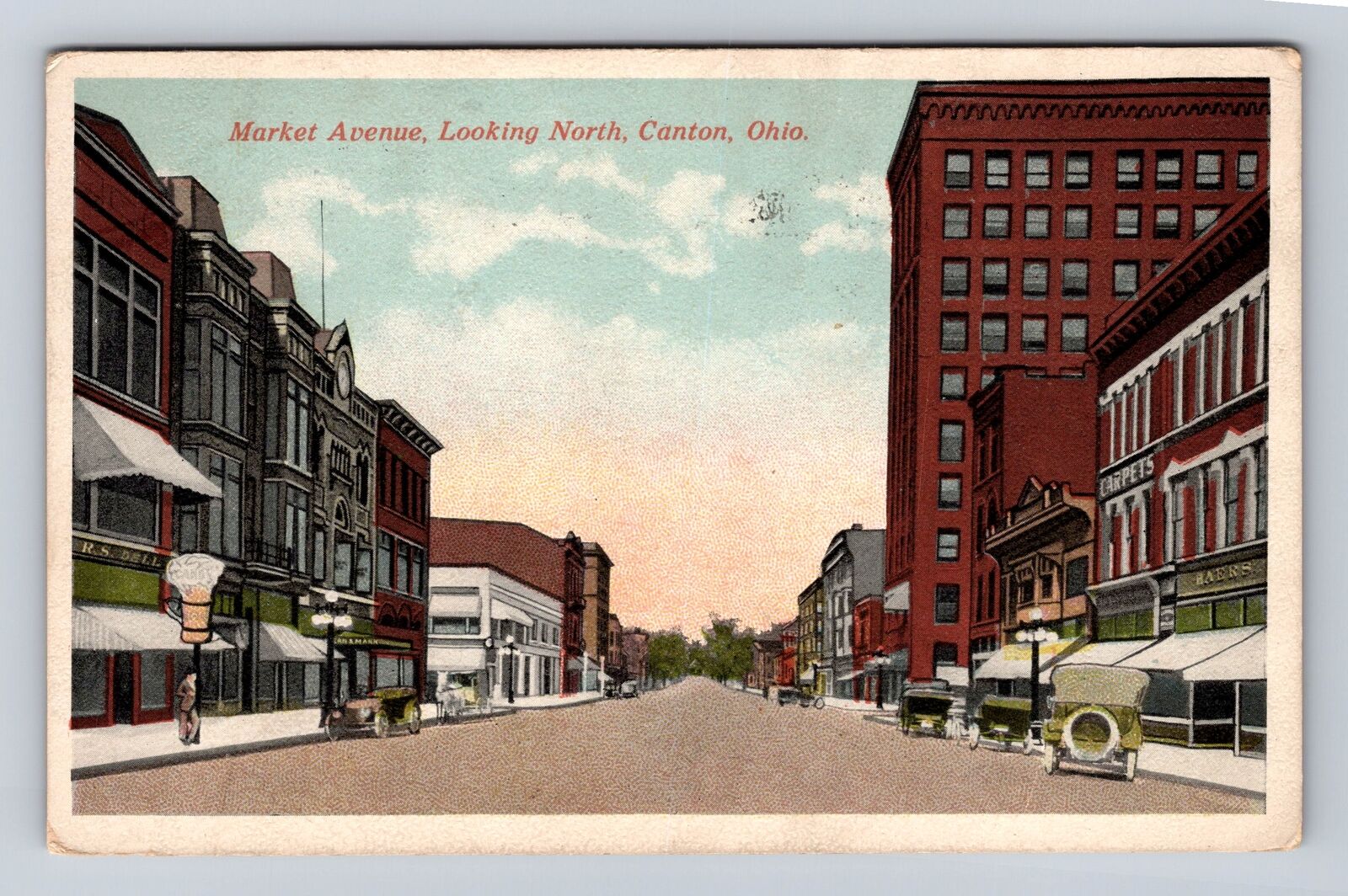 Canton OH-Ohio, Market Avenue Looking North, Antique Vintage c1920 Postcard