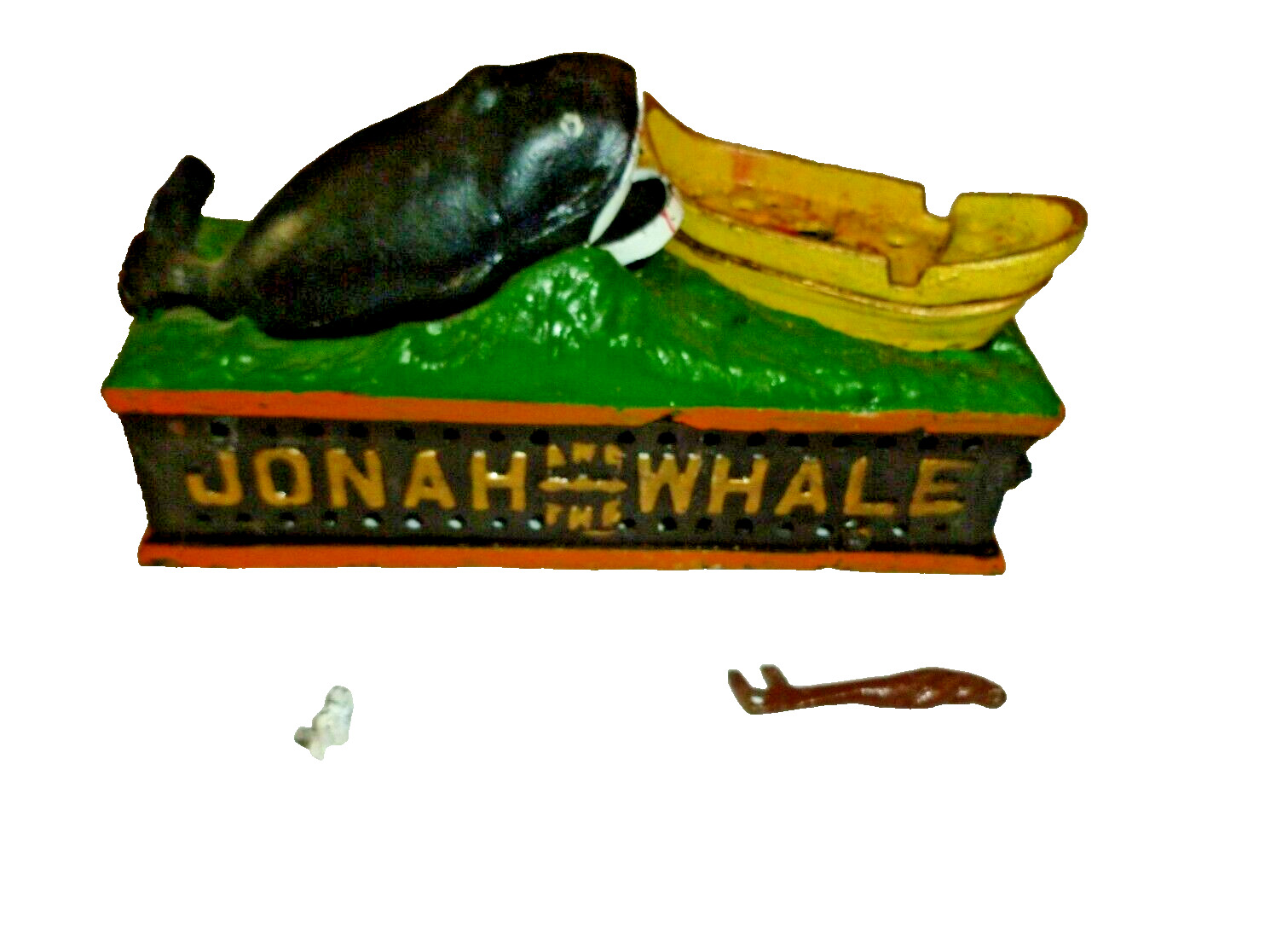Vintage Jonah  Whale Cast Iron Penny Coin Mechanical Bank parts repair Taiwan