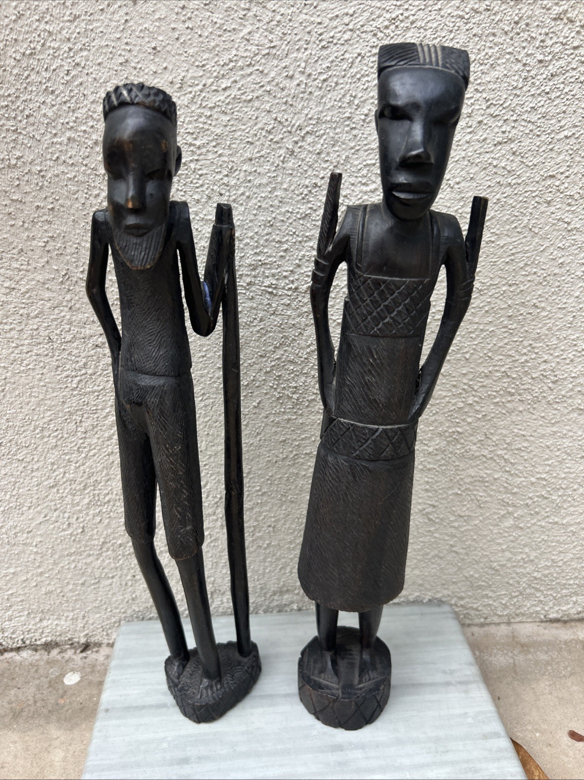 Vintage African Wood Tribal Figurine Set Of 2 Male Female Made In Kenya