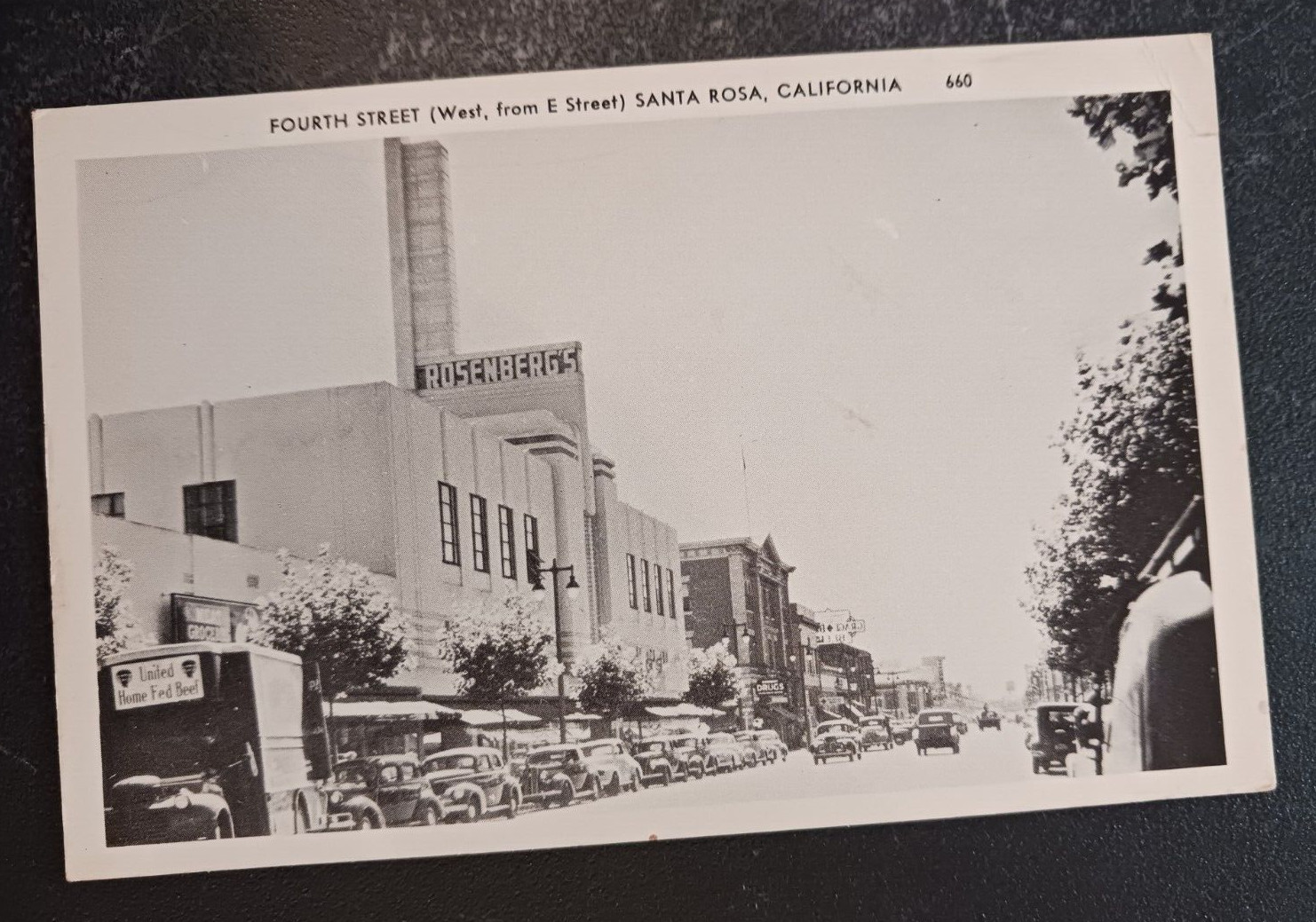 vtg postcard Fourth St West from E St Rosenberg\'s Santa Rosa California CA