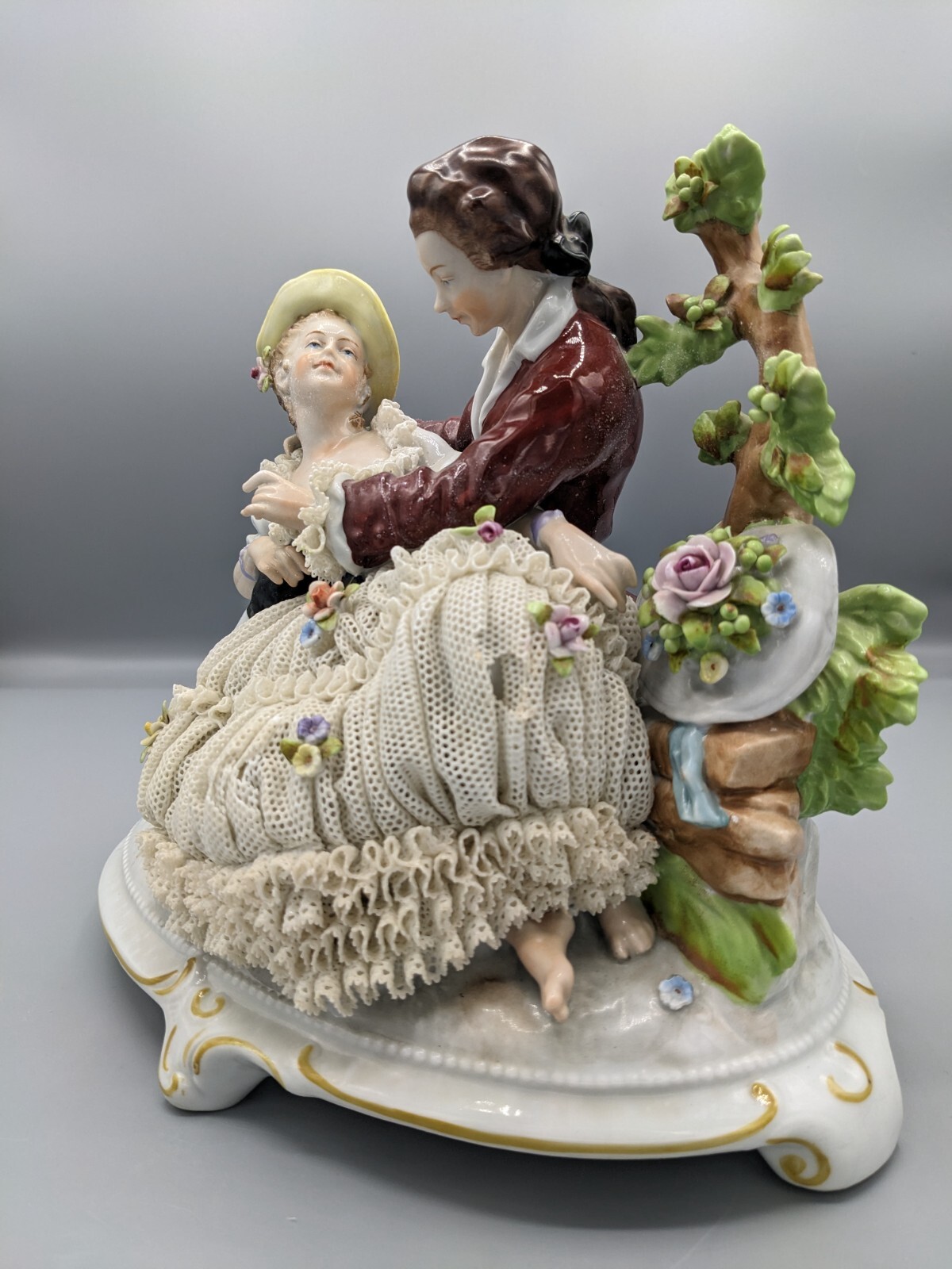 Vintage Dresden German Porcelain Lace Figurine In the Nature 9