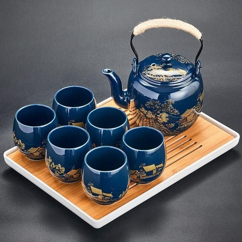 10pcs Japanese Black Glazed Tea Set Ideal for Office Home Asian Tea Sets for Tea