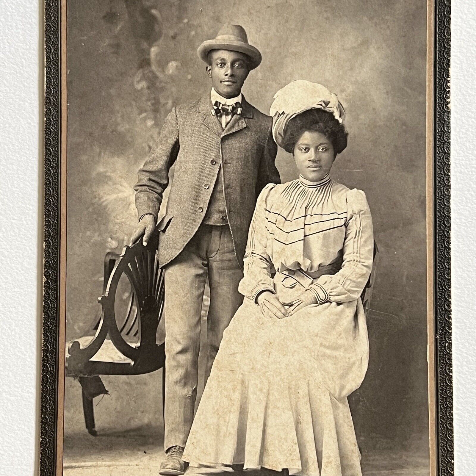 Antique Cabinet Card Photograph Black African American Woman Man Couple Tyler TX