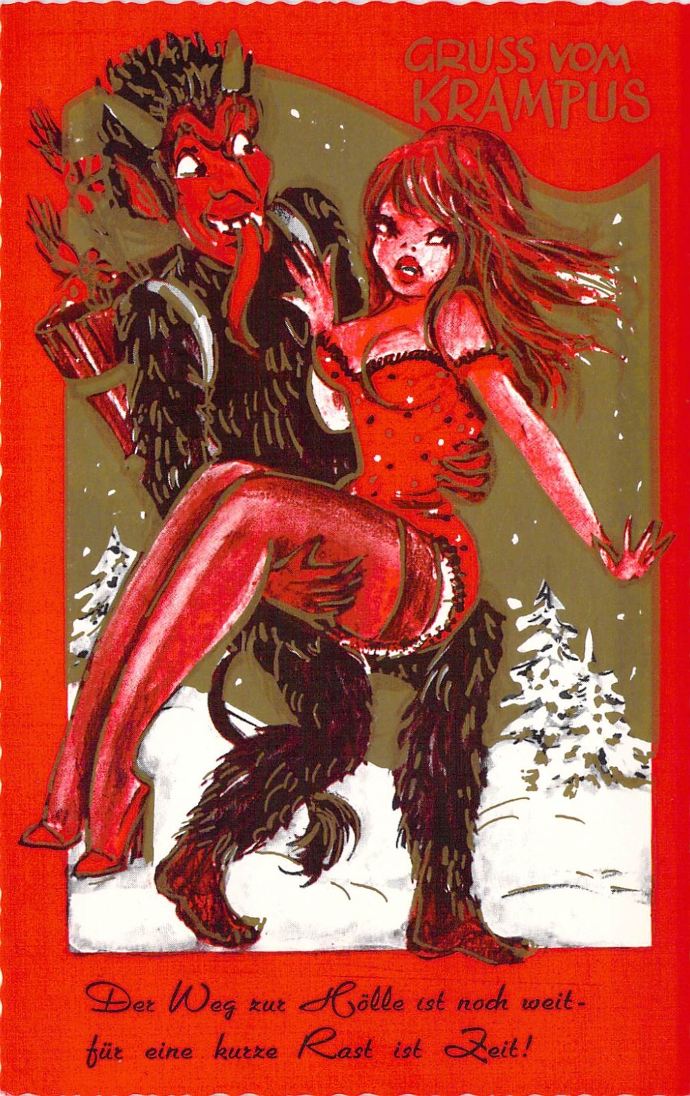 Vintage Gruss Vom Krampus Devil Sexy girl The road to hell  UNP N/M Postcard N15