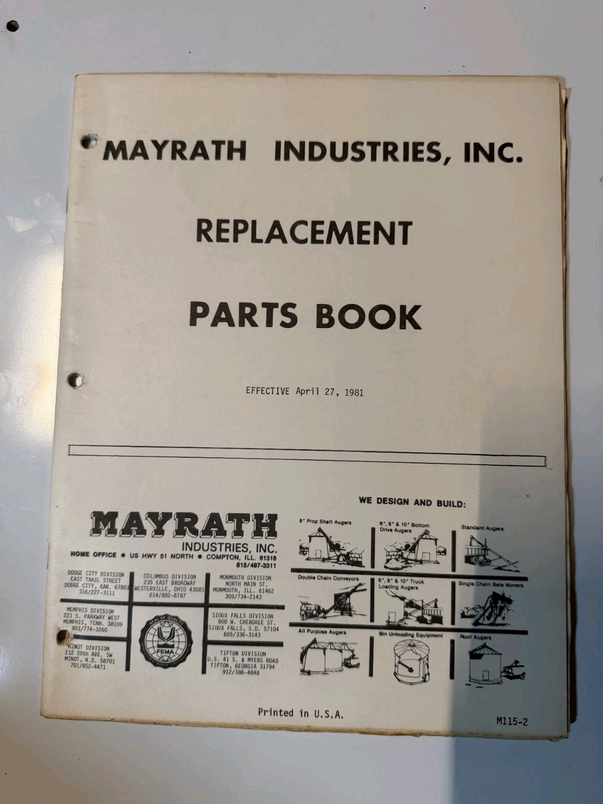 1981 Mayrath Industries Inc Replacement Parts Book DEALER SALES CATALOG BROCHURE 1981 Mayrath Industries Inc Replacement Parts Book DEALER SALES CATALOG BROCHURE