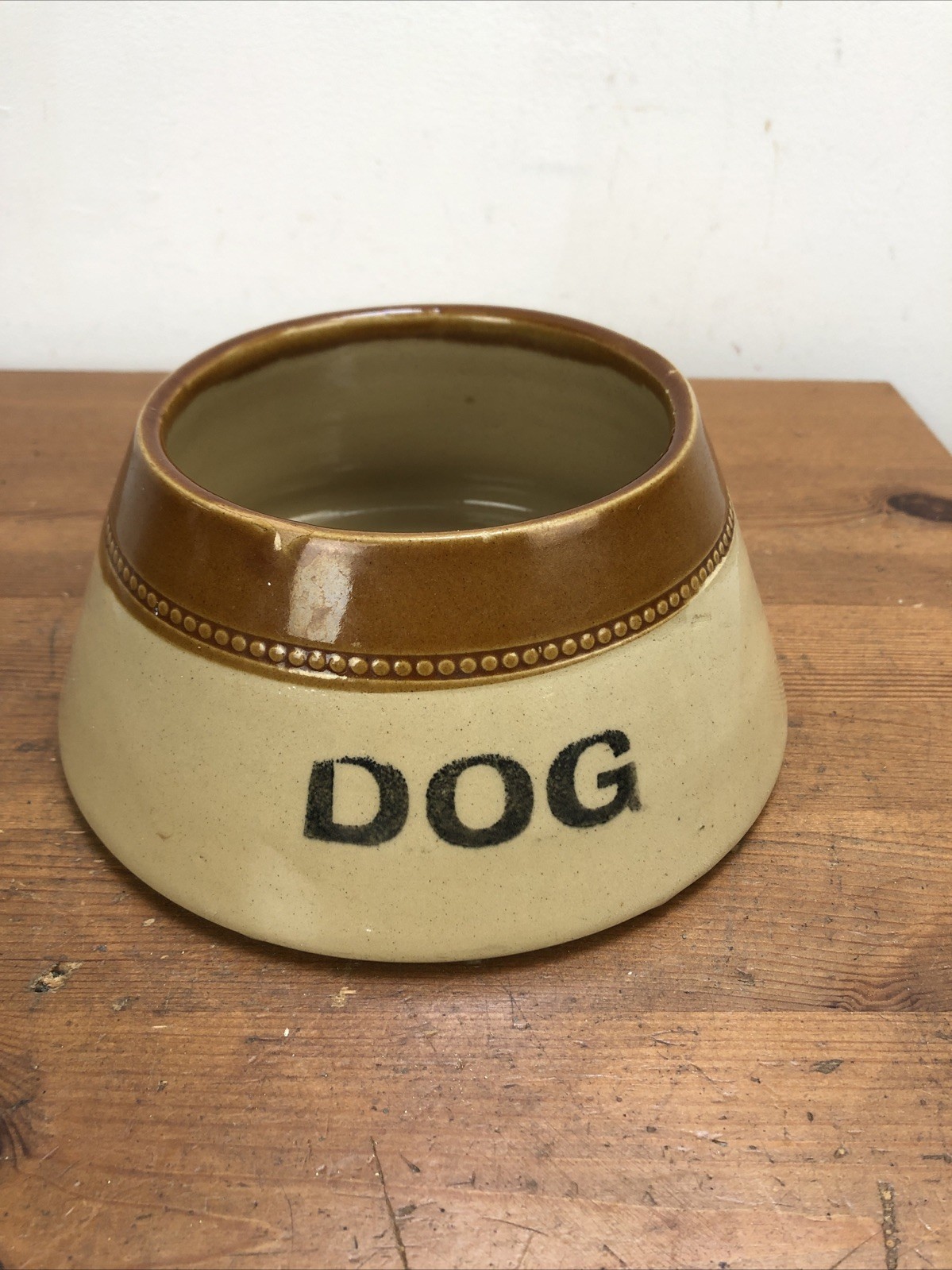 Vintage Heavy Traditional Stoneware Shaped Dog Bowl - Decoration Only