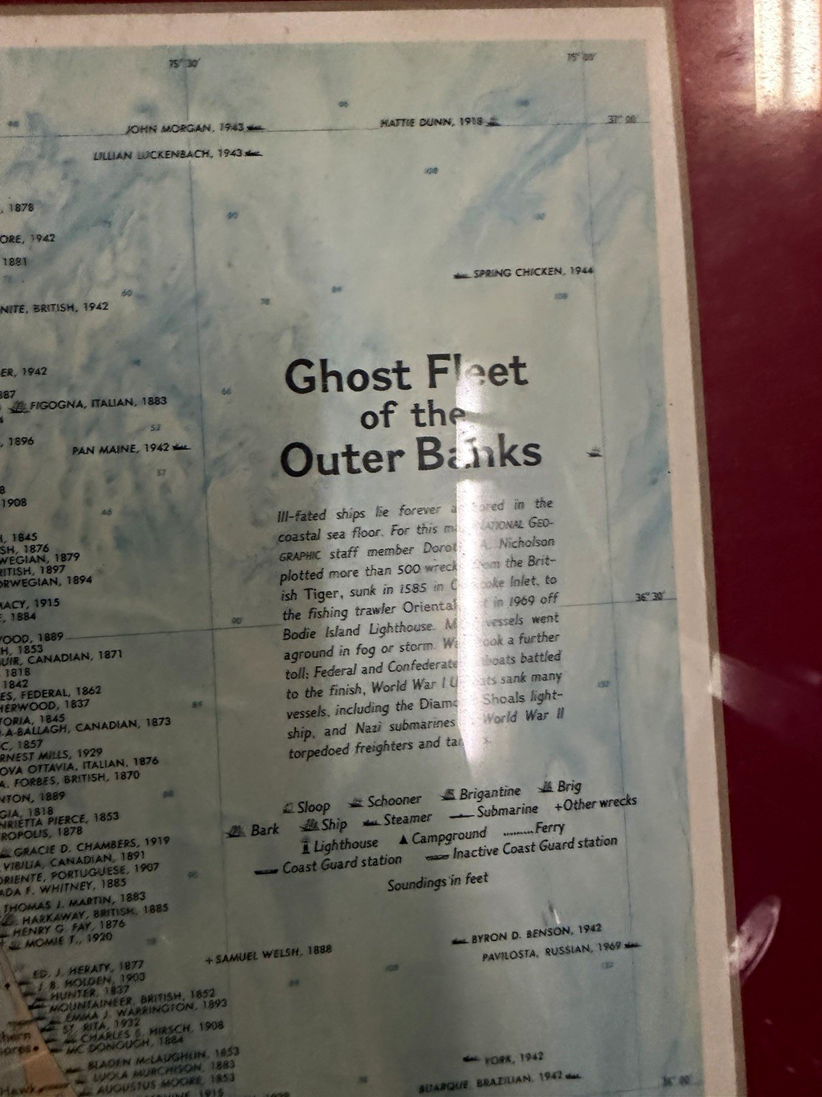 Ghost Fleet of the Outer Banks Framed Map North Carolina United States 1970