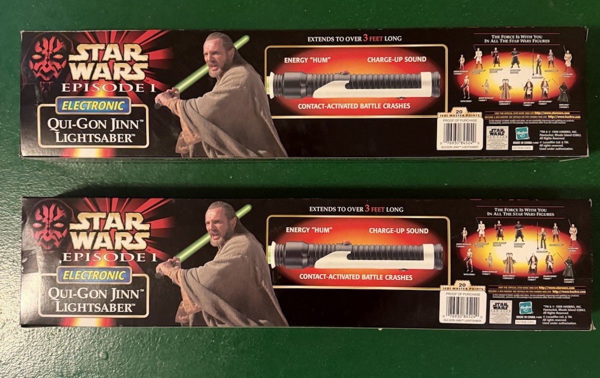 1999 Star Wars Episode 1 Qui-Gon Jinn Electronic Lightsaber Lot of 2 New Boxed