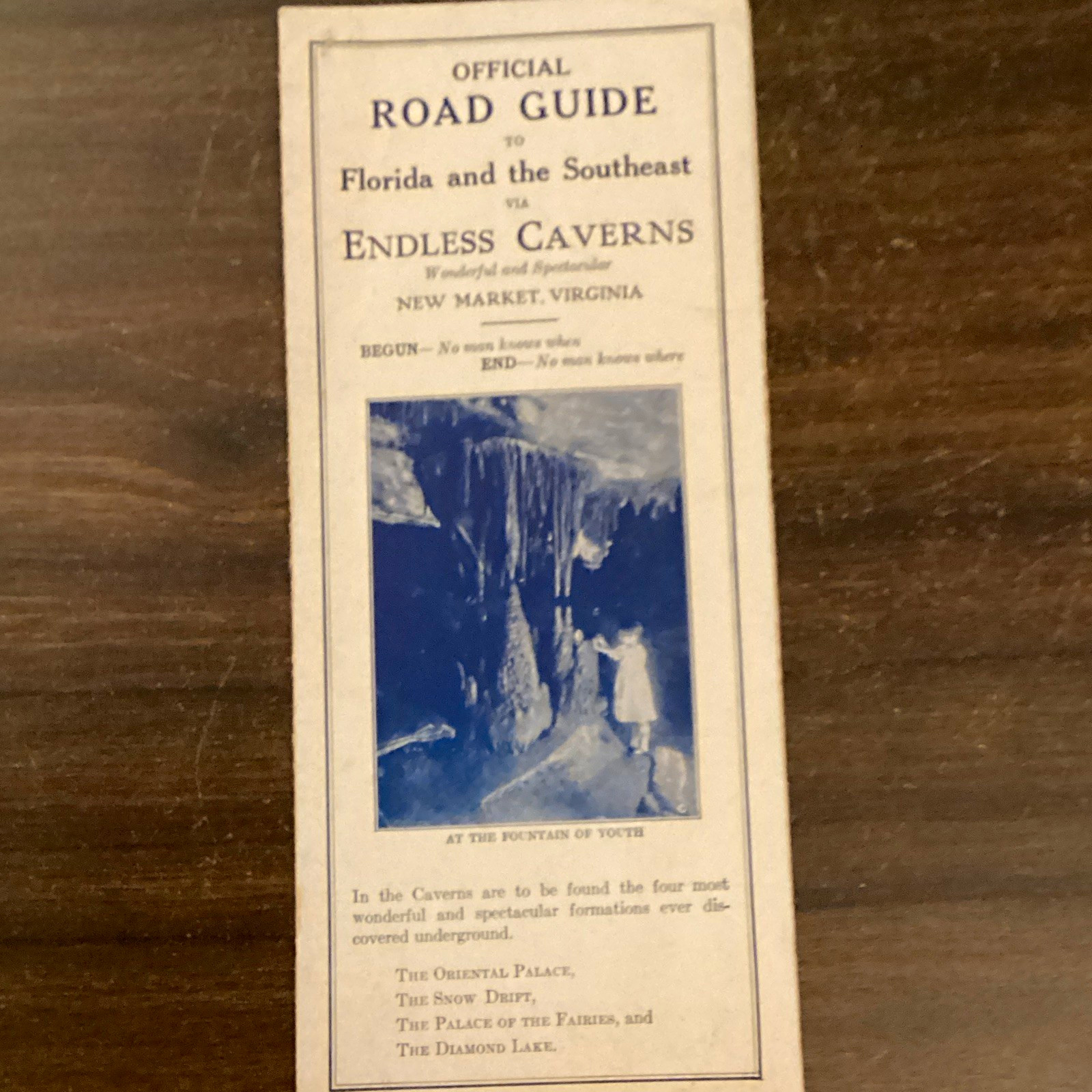 1930 Endless Caverns Official Road Guide Florida Southeast Virginia Map