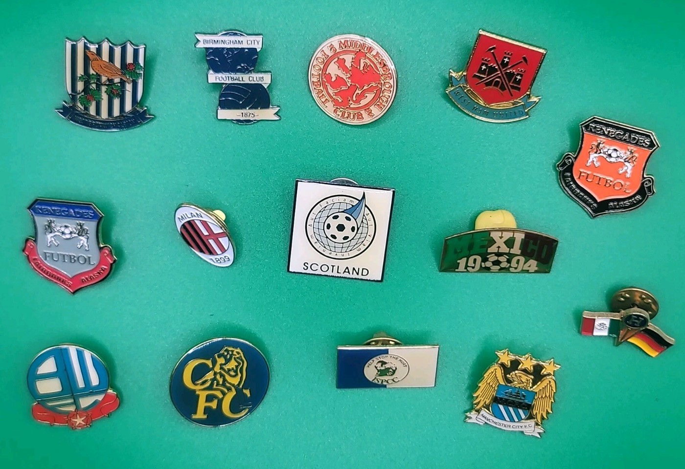 Lot Of 14 Enamel Lapel Pins Representing International Soccer Clubs Leagues