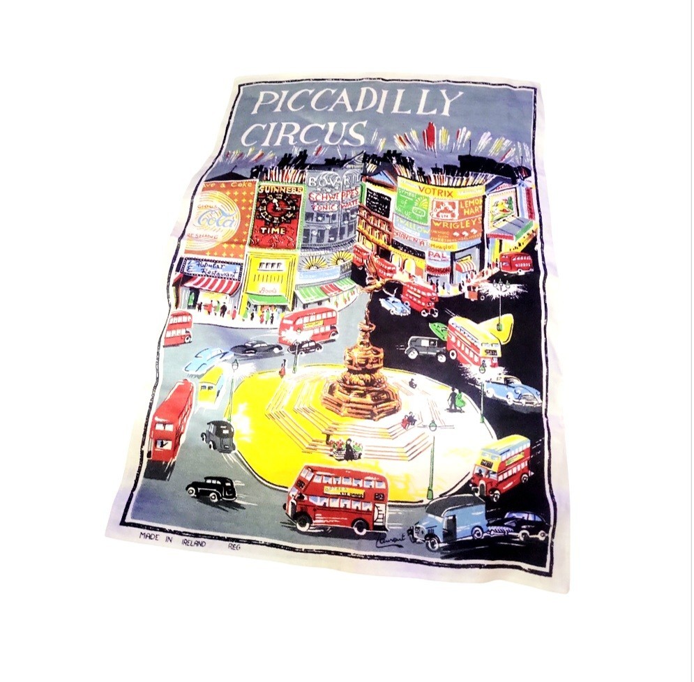 Vintage Lamont Piccadilly Circus Linen Large Tea Towel Made In Ireland 30\