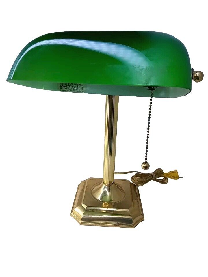 Vintage Bankers Desk Lamp Green Glass Shade Student Piano Table Light
