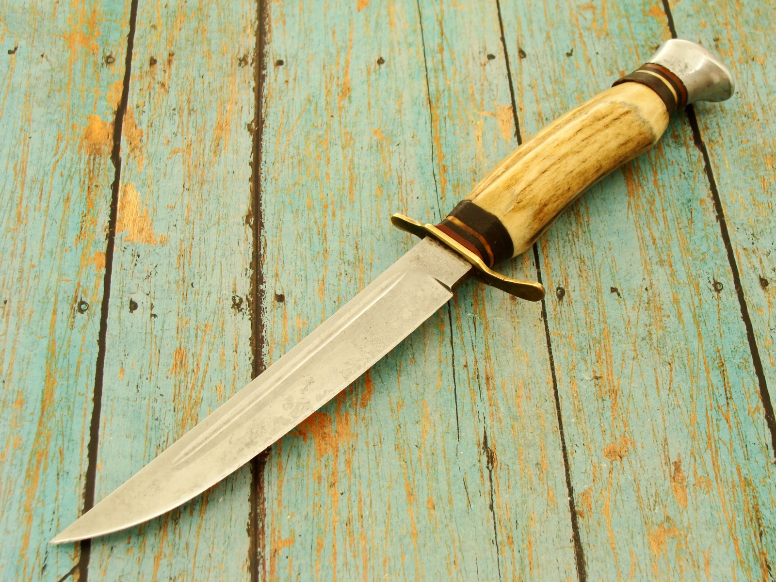 VINTAGE GERMANY STAG ANTLER HUNTING COMBAT SURVIVAL KNIFE GERMAN SHEATH KNIVES