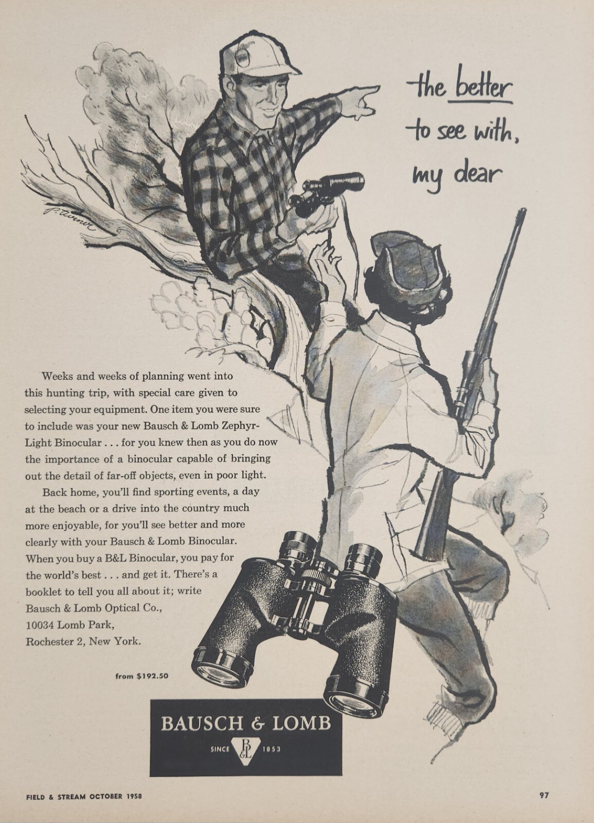 1958 Print Ad Bausch & Lomb Binoculars Hunters & Rifle with Scope Rochester,NY