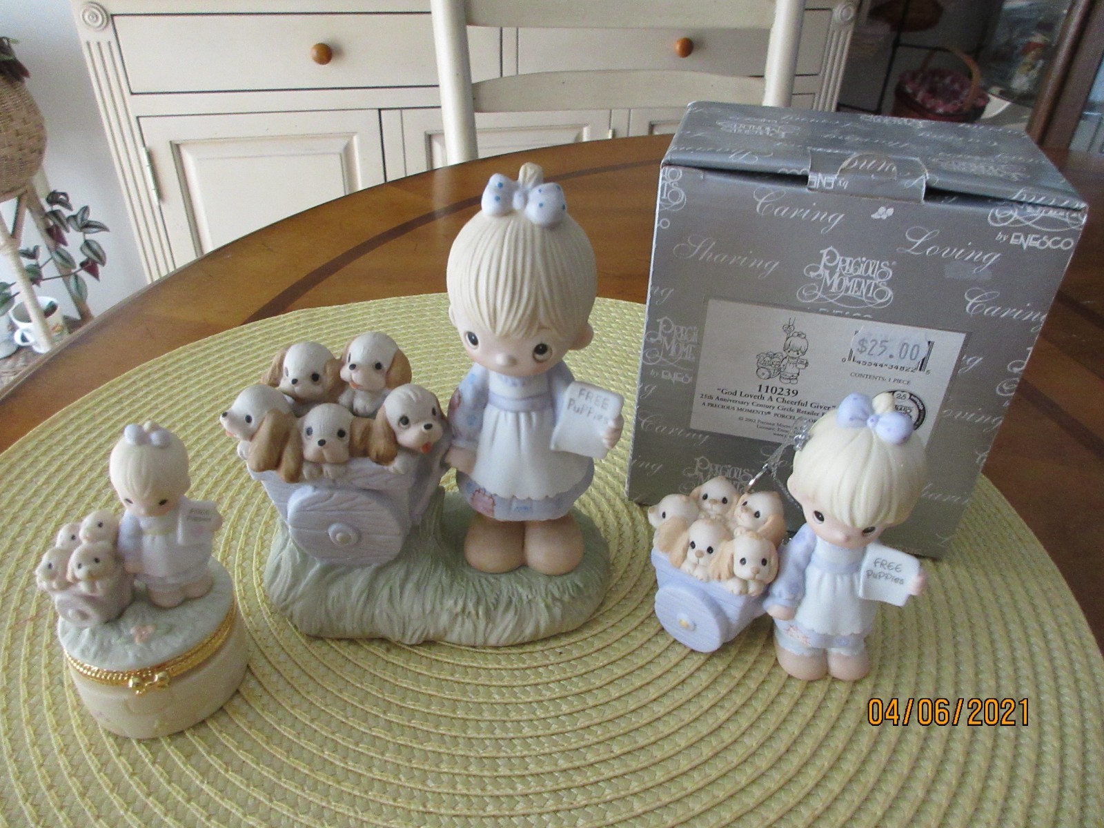 1977 Precious Moments God Loveth A Cheerful Giver + Two Other Similar Figurines