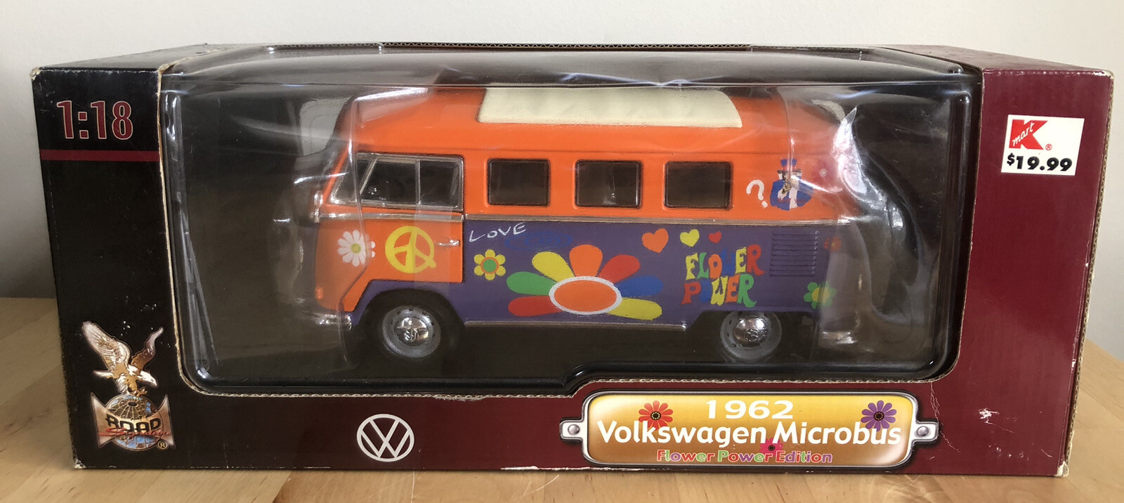Road Signature 1962 VW Microbus Van Bus Orange Purple Flower Power Die Cast