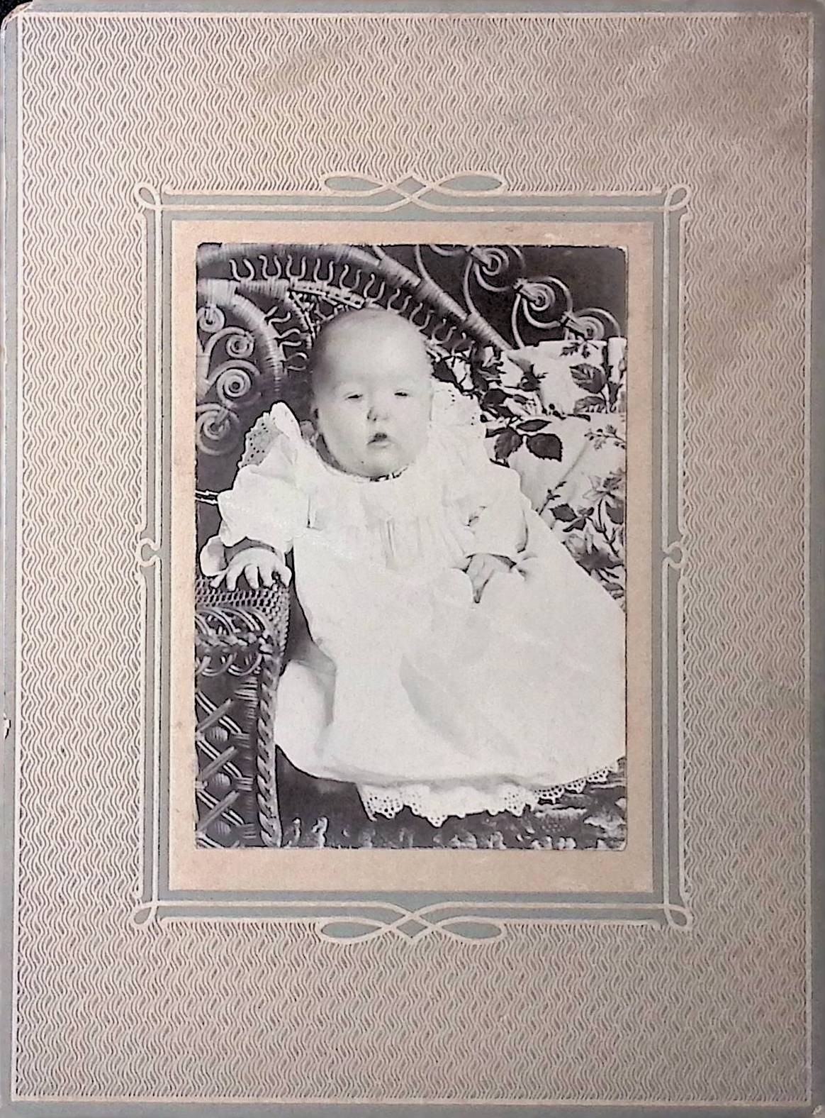 Antique Board Photograph Baby in White Dress Victorian Era Studio Portrait