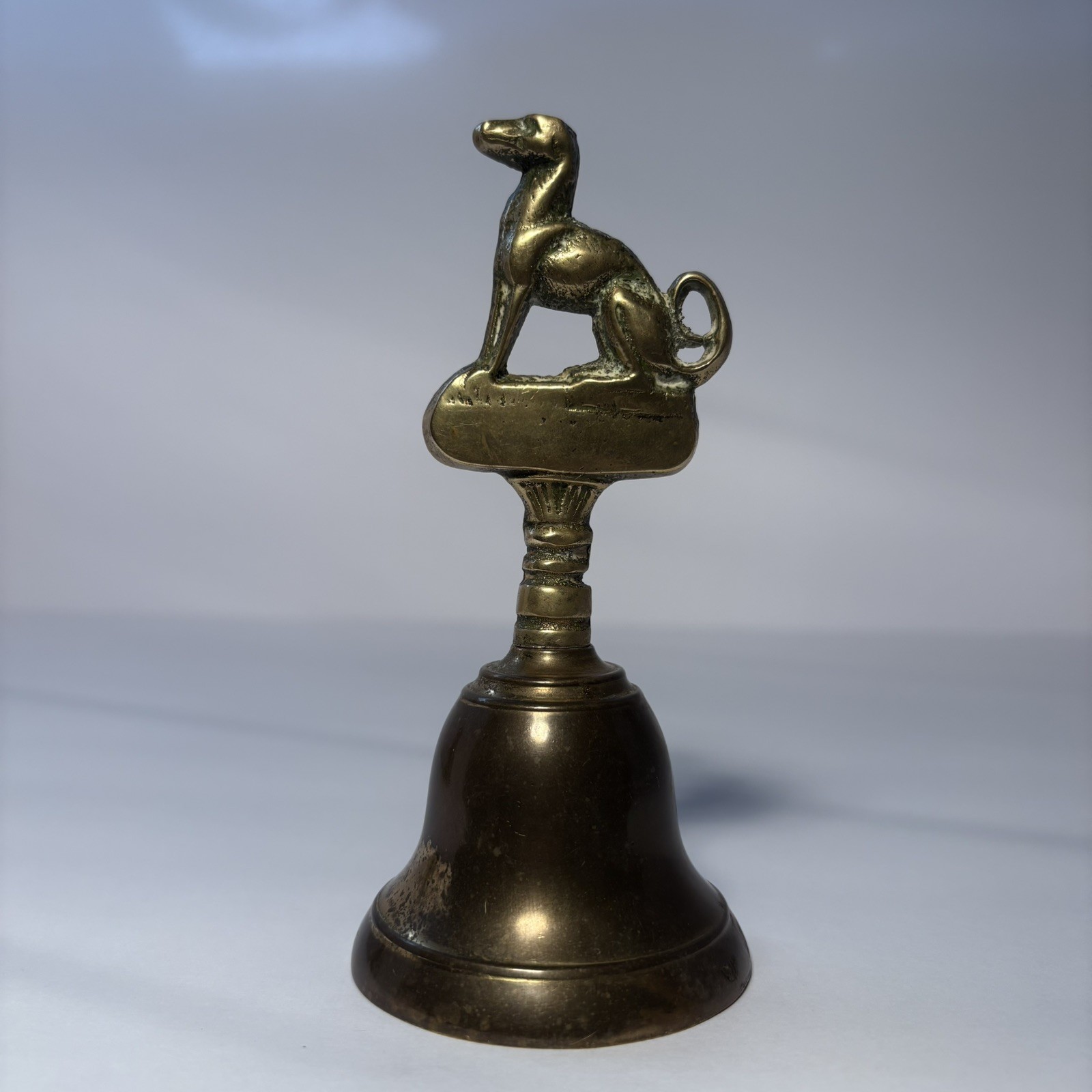Vintage Made in England Brass Hand Bell Greyhound Whippet Dog Figural Handle Vintage Made in England Brass Hand Bell Greyhound Whippet Dog Figural Handle