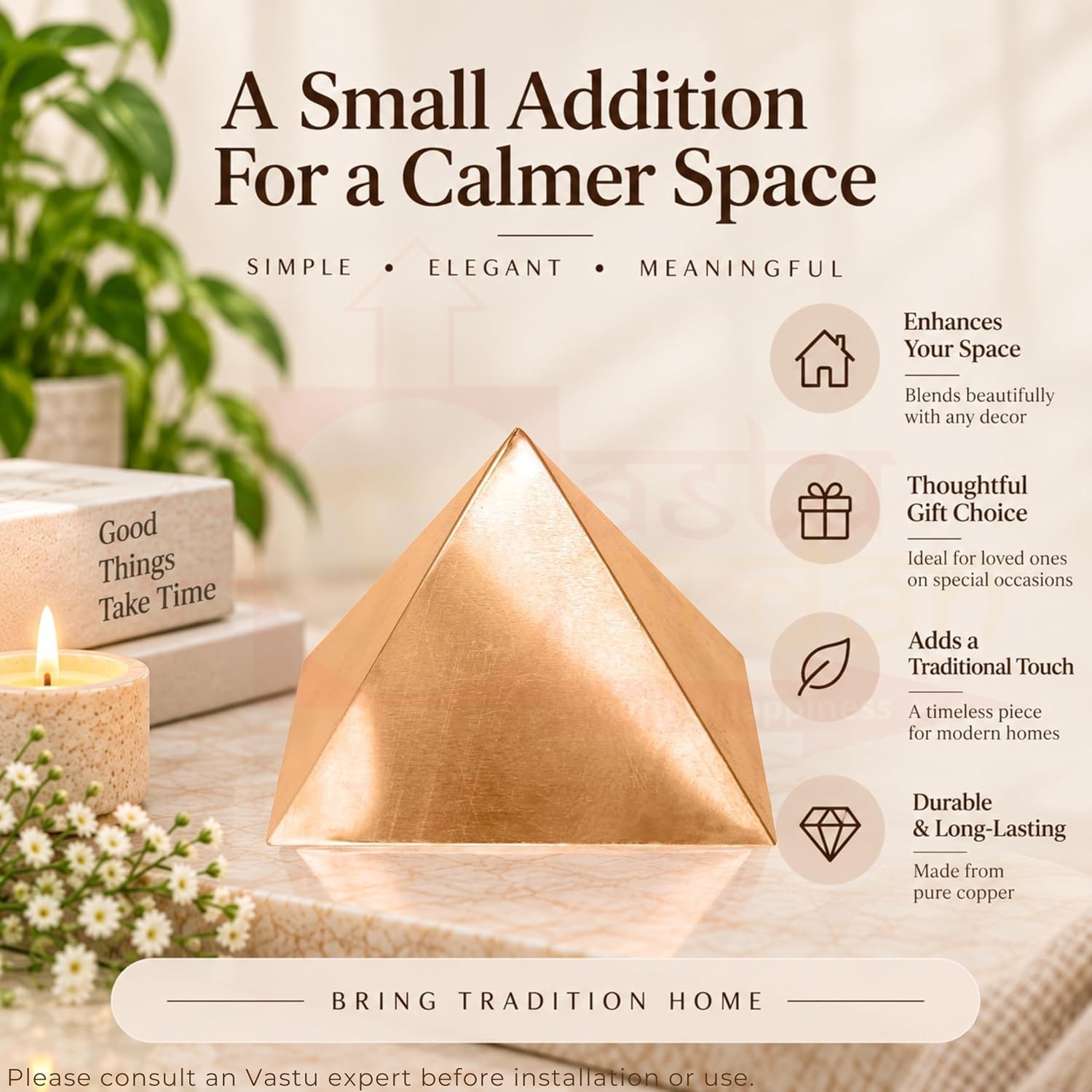 4 Inch Pure Copper Hollow Pyramid for Powerful Remedies for Health & Wealth