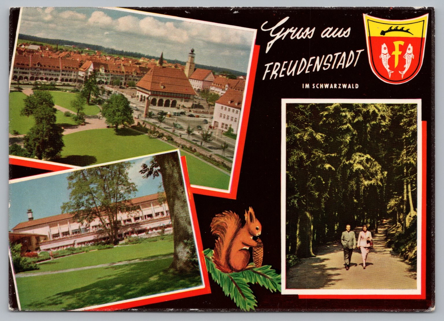 Vintage Freudenstadt Black Forest Postcard - Market, Kurhaus, Teuchelwald