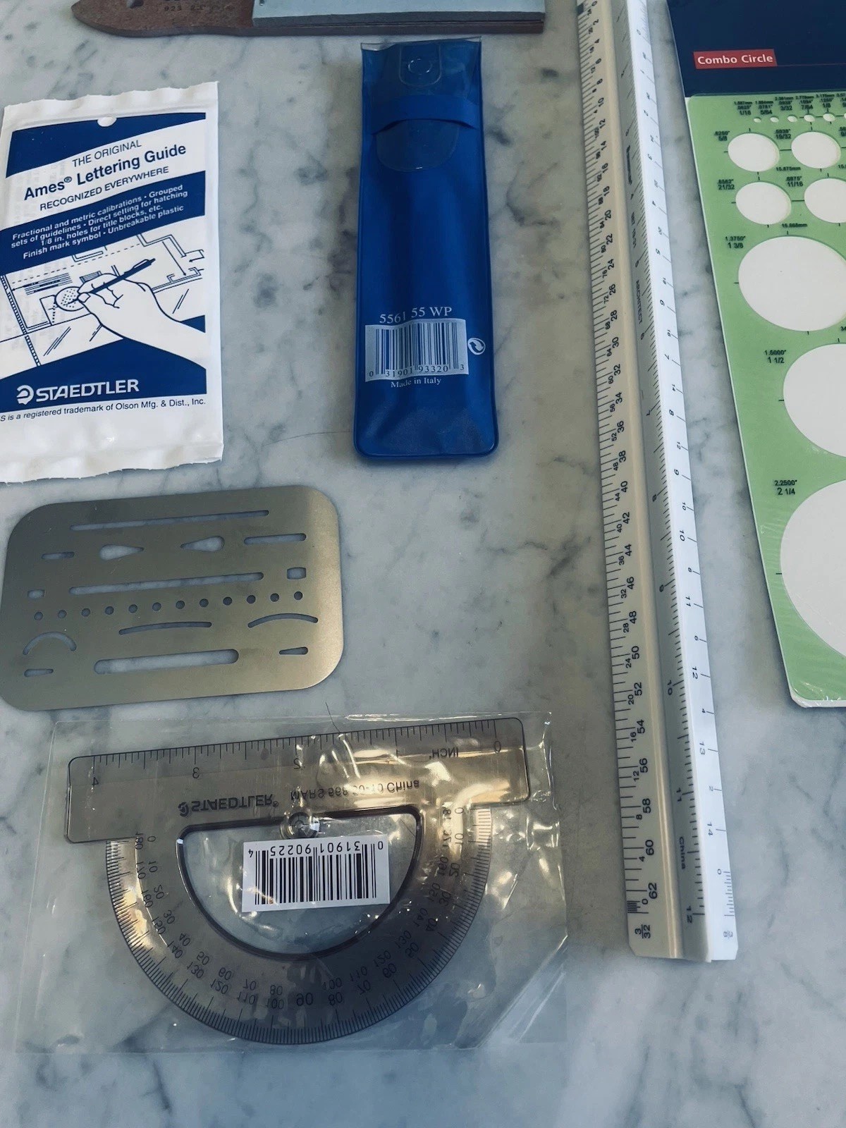 Staedtler Lot Of 11 Drafting Architect Supplies Stencil Triangles Brush New
