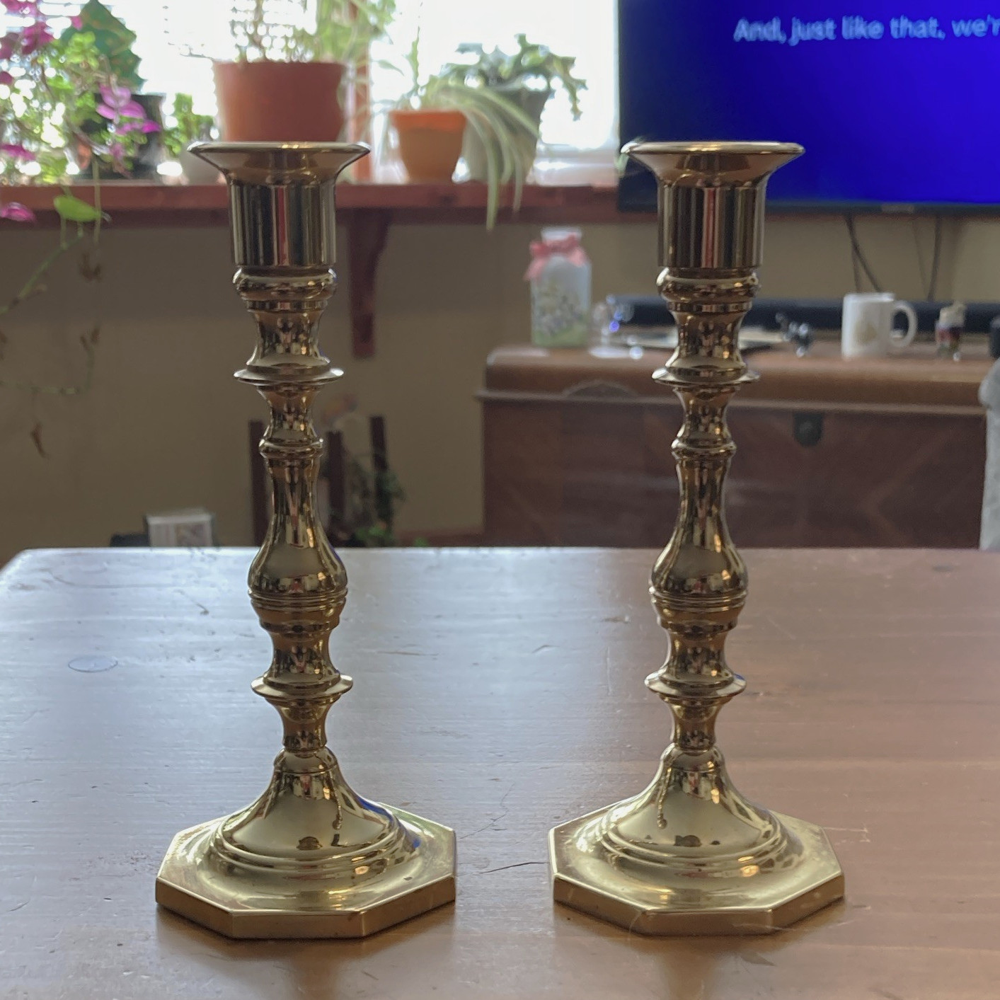 Baldwin Polished Brass Octagon Base Candlestick Candle Holders Pair (2)