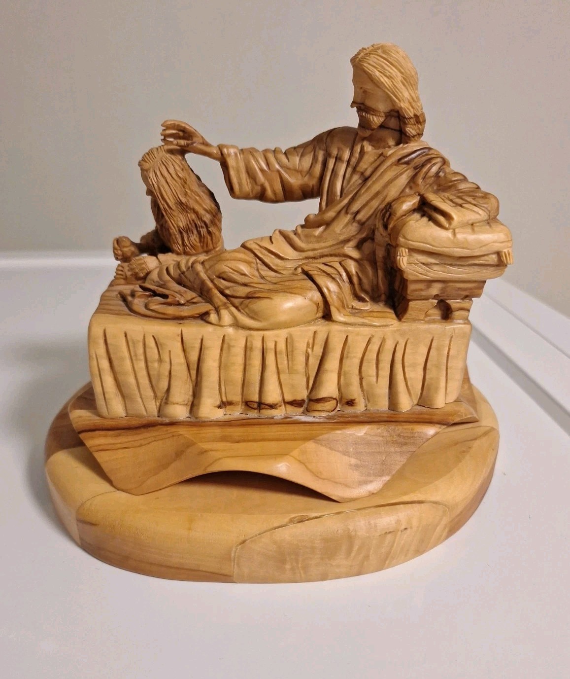 Rare Hand Carved Olive Wood Mary  Magdalene And Jesus Statue Made In Bethlehem