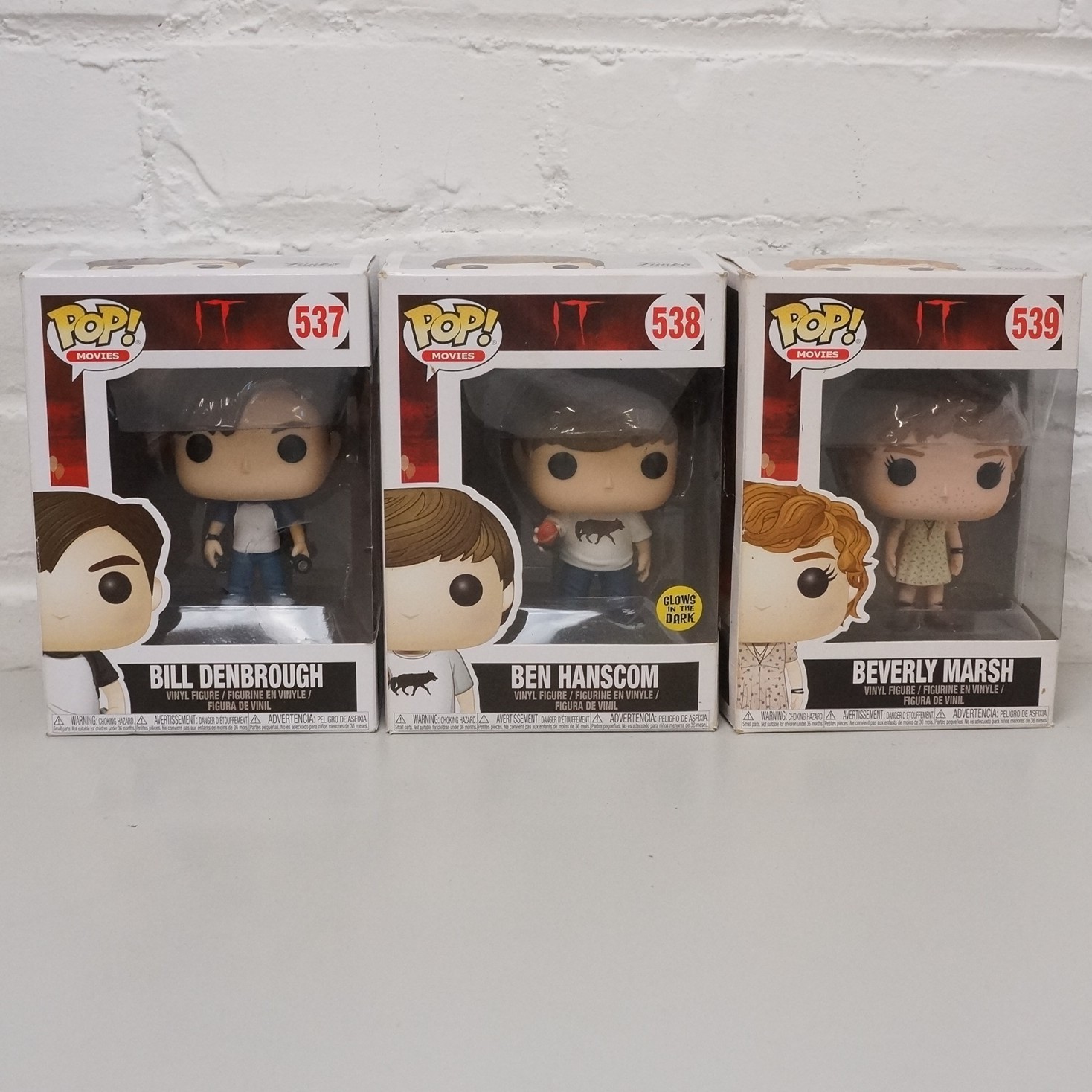 Funko Pop IT Lot Bill Denbrough #537 Ben Hanscom #538 GITD Beverly Marsh #539