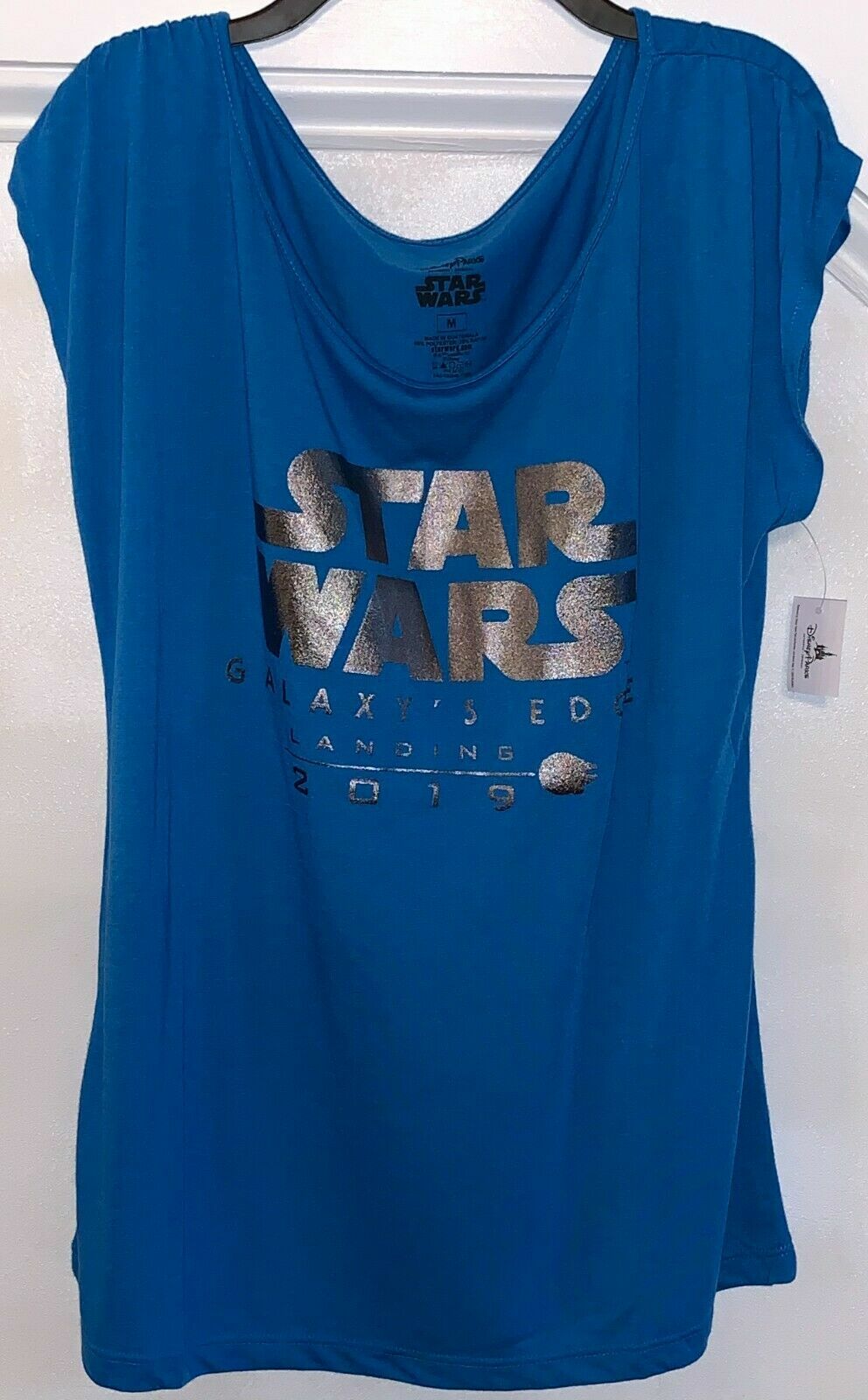 Disney Womens Star Wars Galaxy’s Edge Landing 2019 Blue Shirt Size Small S NEW