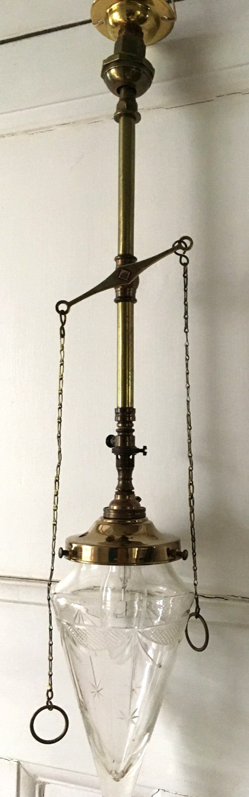 AN ELEGANT ART NOUVEAU CEILING LAMP CONVERTED FROM GAS TO ELECTRIC-ARTS & CRAFTS