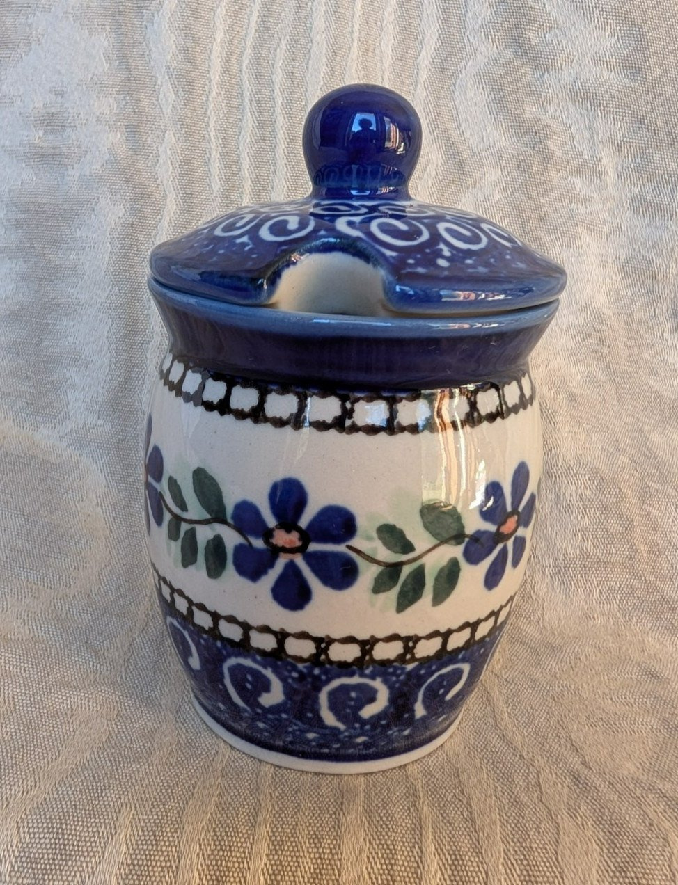 Authentic Boleslawiec Polish Pottery Lidded Sugar Bowl Stamped 10oz