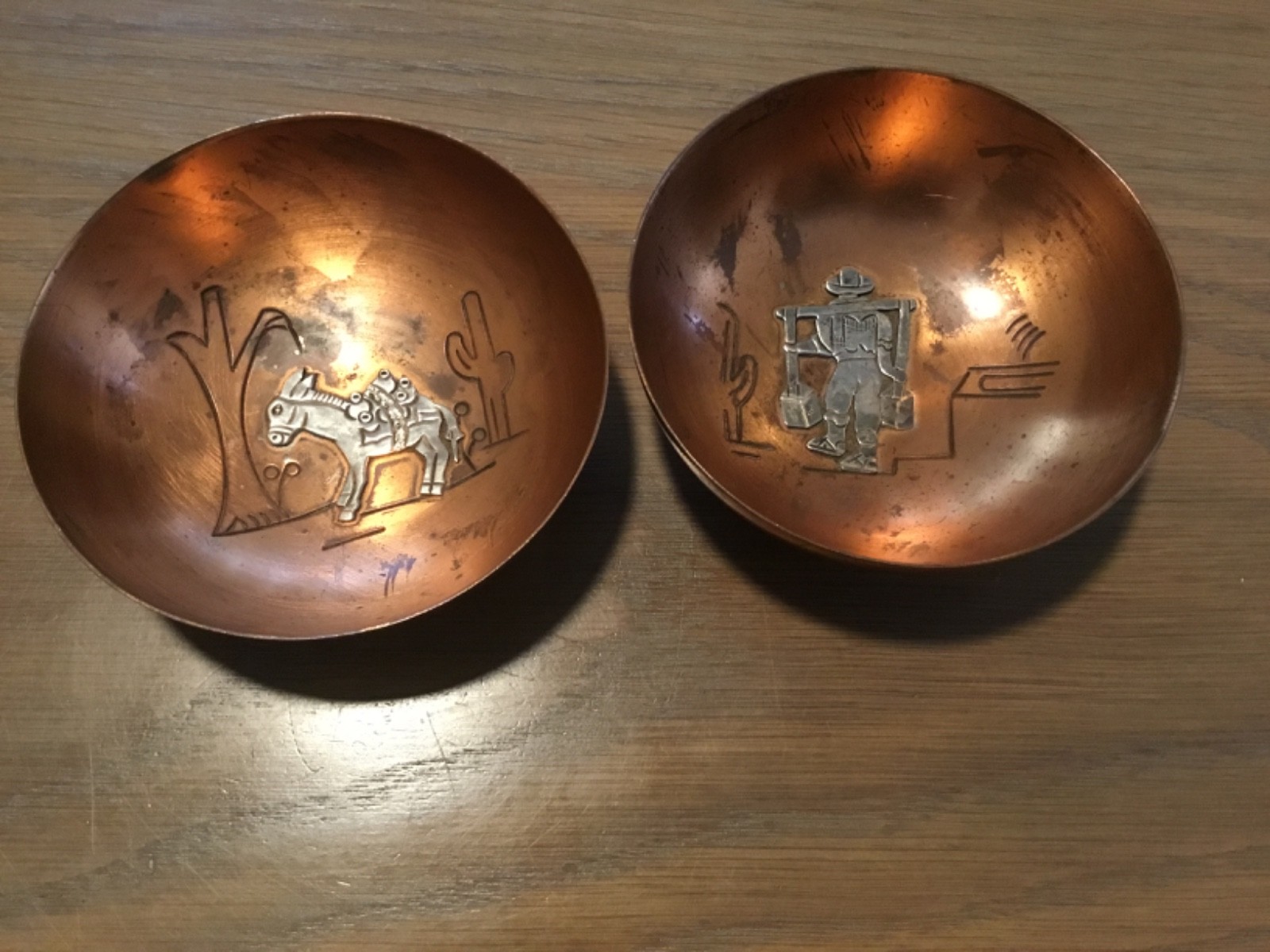 2-Vintage Victoria Ana Nunez Brilanti Copper Sterling Silver Bowls #267-Taxco