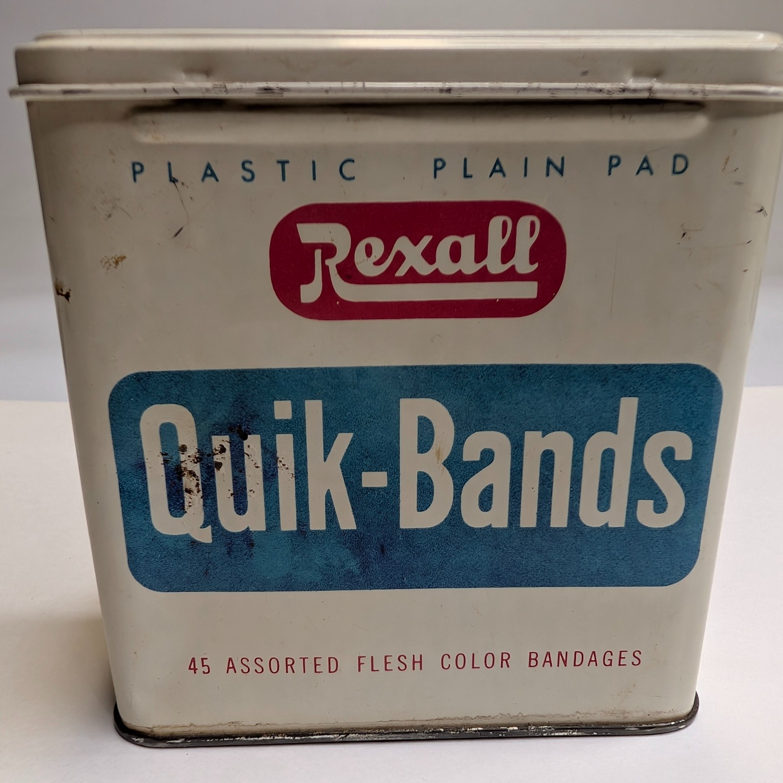 c1950s Vtg Rexall Quik-Bands Bandage Tin Pharmacy Apothecary Drug Store Decor