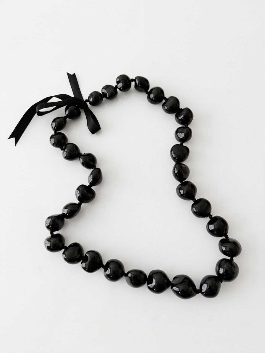 Black Kukui Nut Lei Necklace Hawaiian Luau Graduation Statement Jewelry Black Kukui Nut Lei Necklace Hawaiian Luau Graduation Statement Jewelry