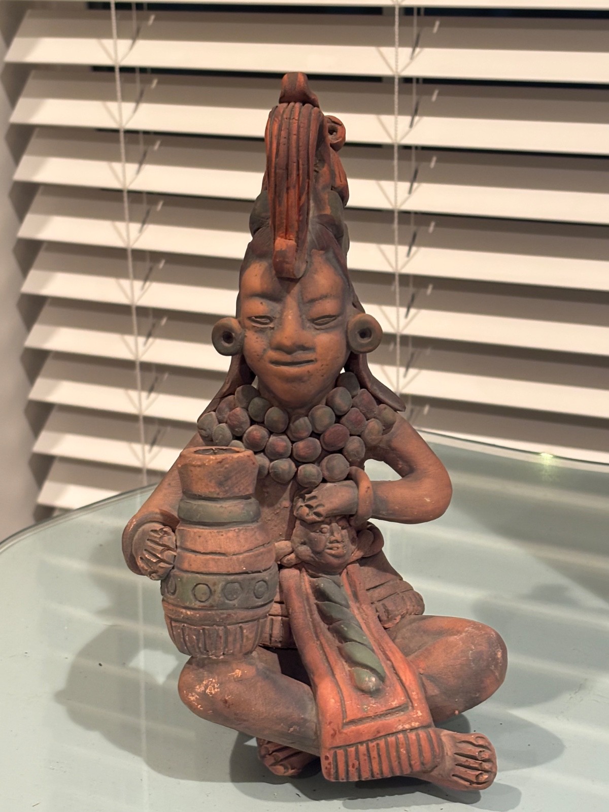 Vintage Terracotta Mexico Aztec Mayan Folk Art Handmade Figurine Sculpture 9.5 Vintage Terracotta Mexico Aztec Mayan Folk Art Handmade Figurine Sculpture 9.5