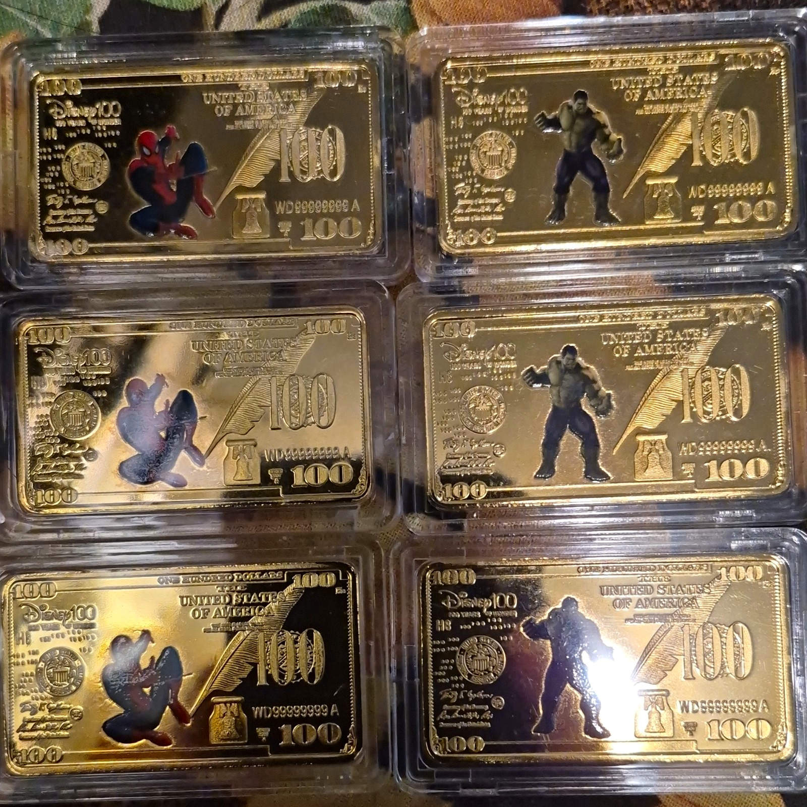 Disney Disney 100 Years of Wonder Collectible24k GoldplatedBars Lot In Cases