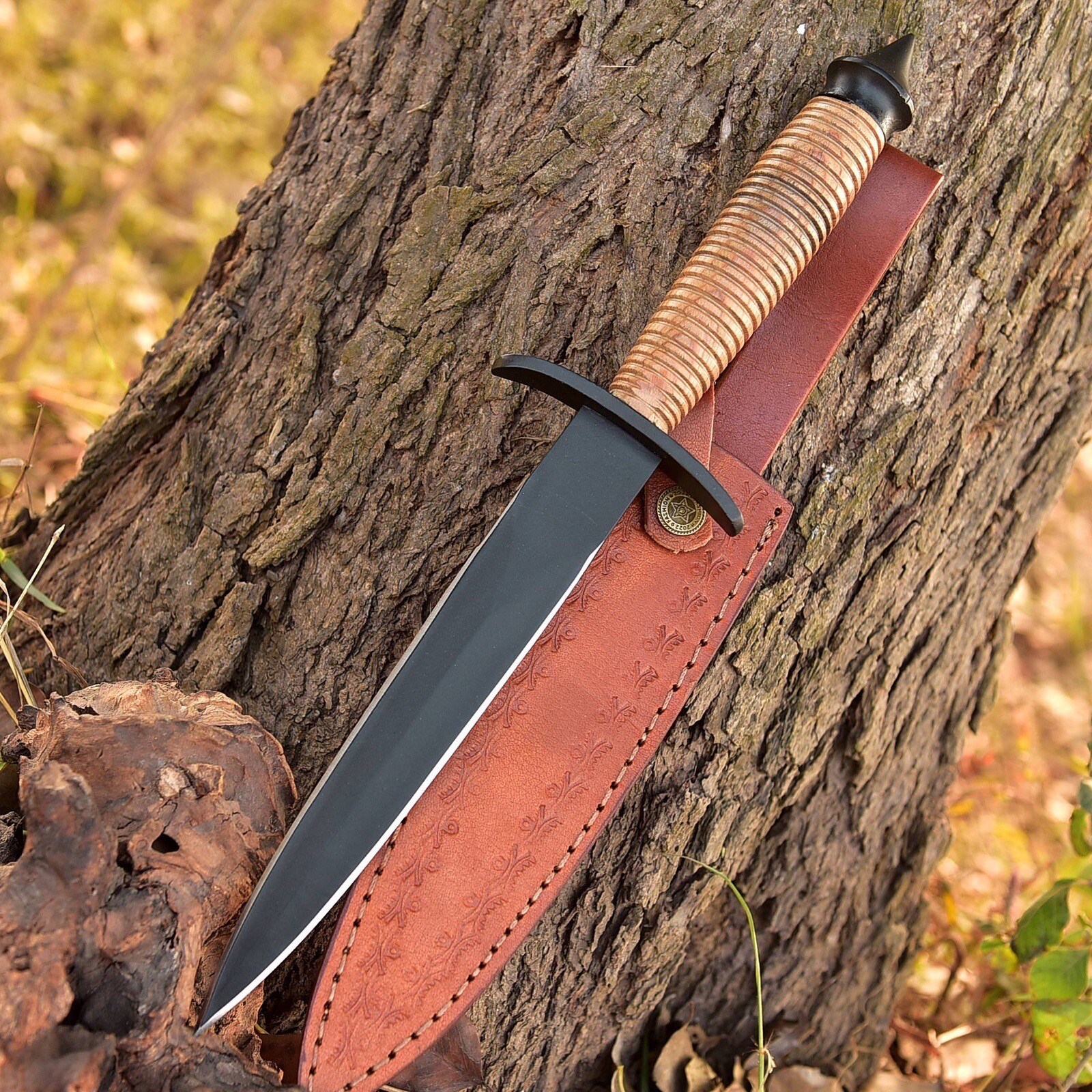 WW2 Double-Edged V42 US Military Stacked Wood Dagger Knife Devil\'s Brigade