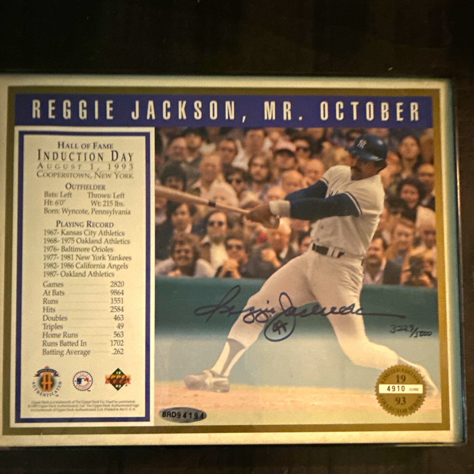 Reggie Jackson Autographed Upper Deck Authenticated, framed 8x10 Reggie Jackson Autographed Upper Deck Authenticated, framed 8x10
