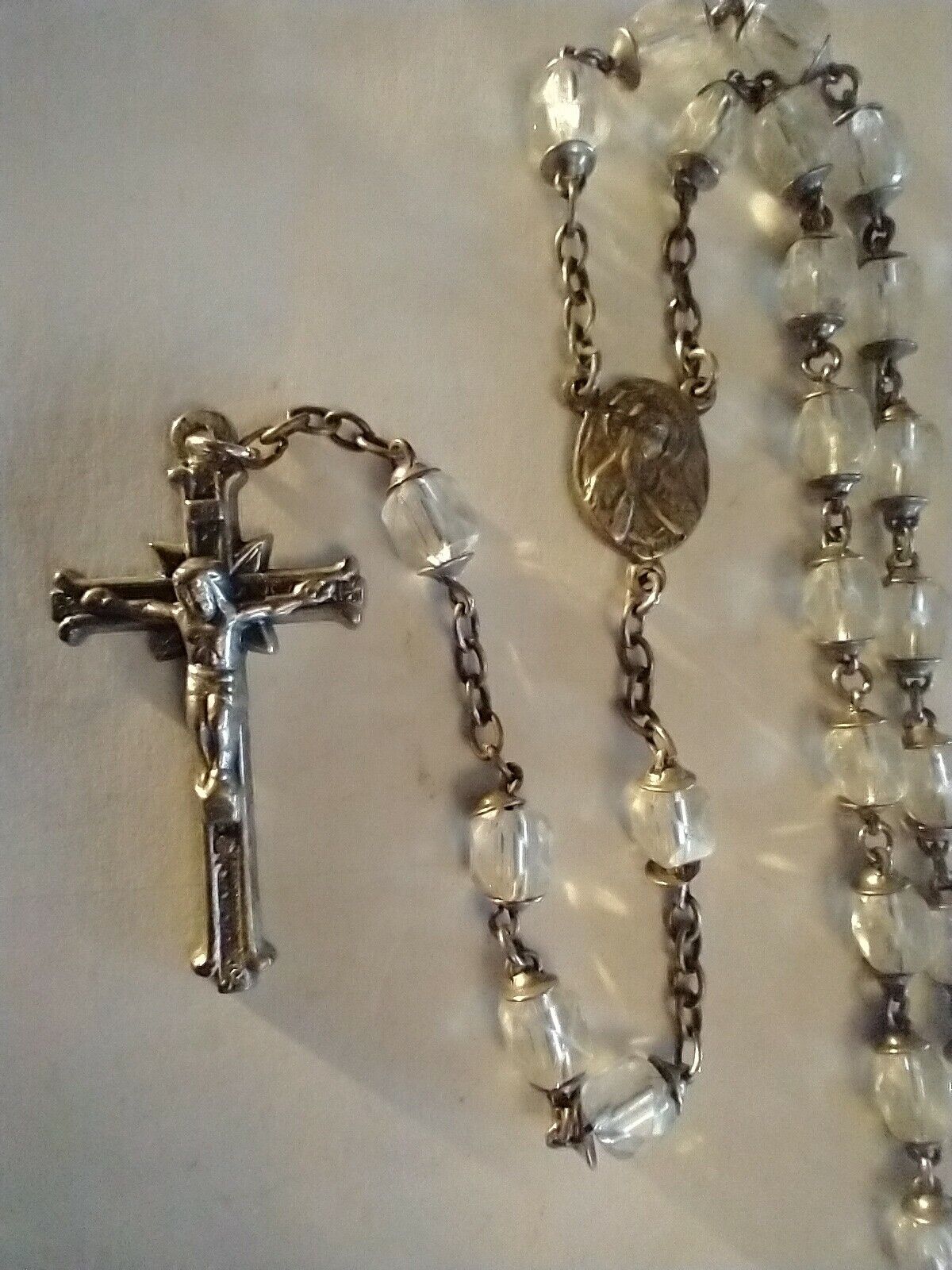 Vintage Catholic Clear Glass Rosary 21\