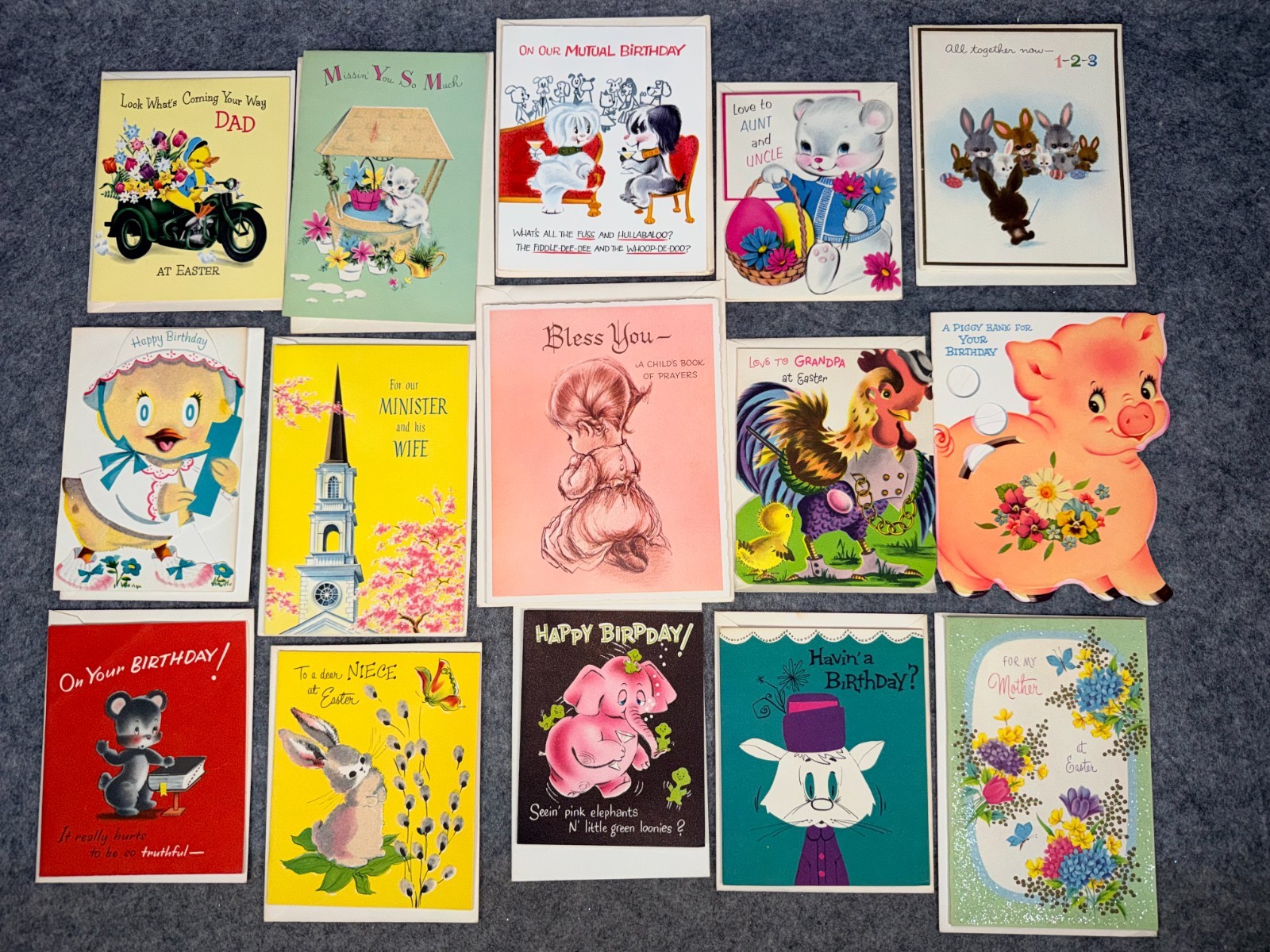 Norcross Greeting Card Vintage Lot of 15 Paper Ephemera Retro MCM Antique Easter