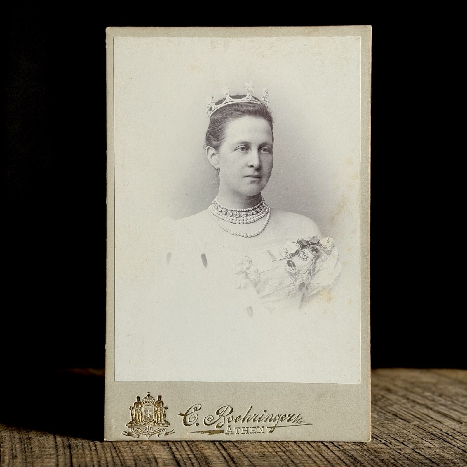 Antique 19thC Cabinet Card Photo of Queen Olga of Greece Wearing Crown