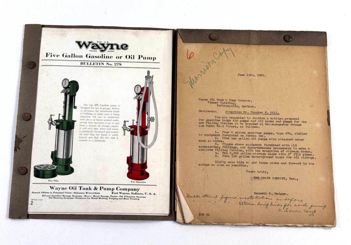 RARE 1921 Wayne Gas & Oil Pump Catalog Letters WOW Indianapolis Indiana