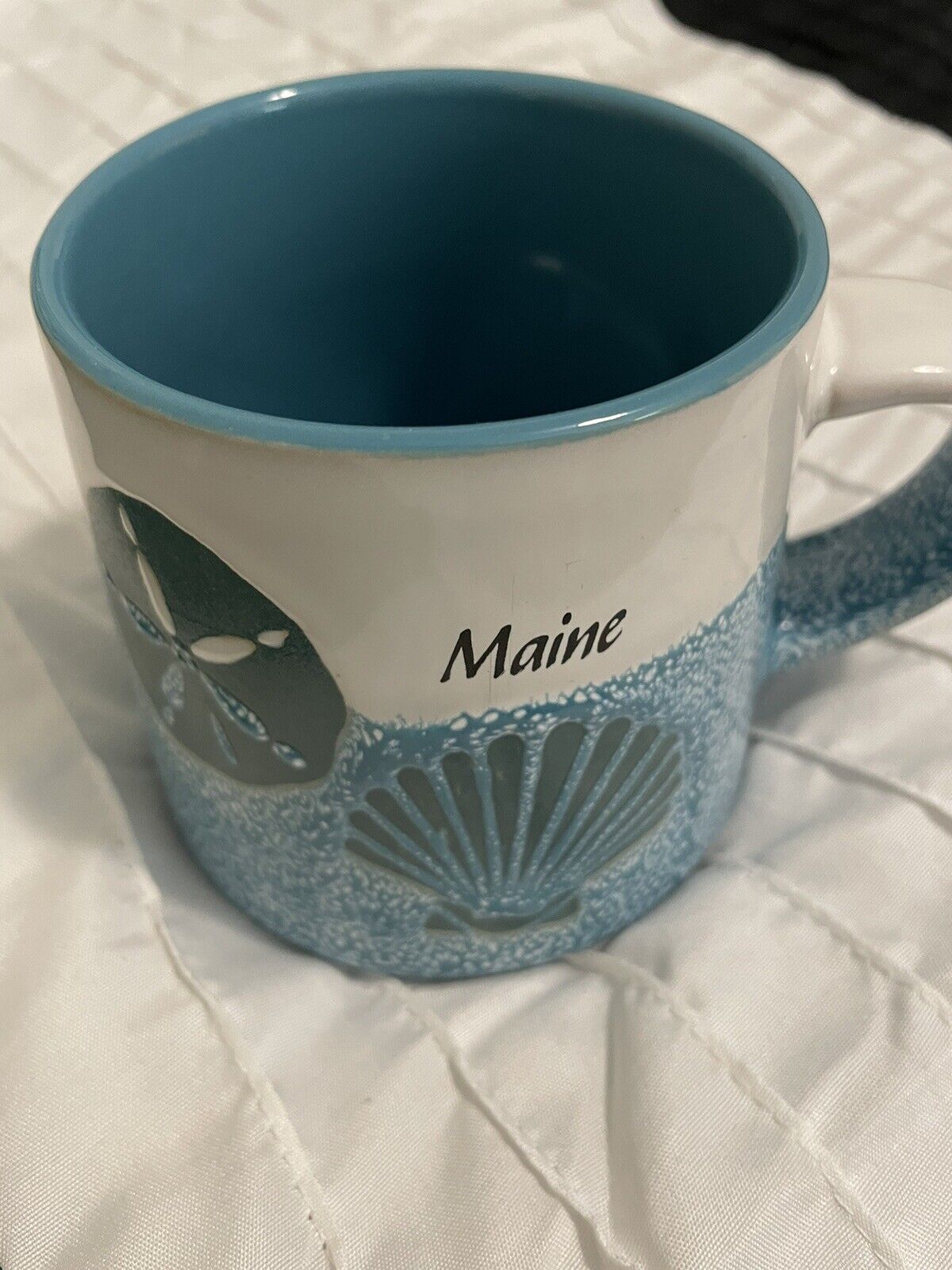 Cape Shore Yarmouth ME State of Maine Aqua Coffee Cup Mug Sea Shell Starfish NEW