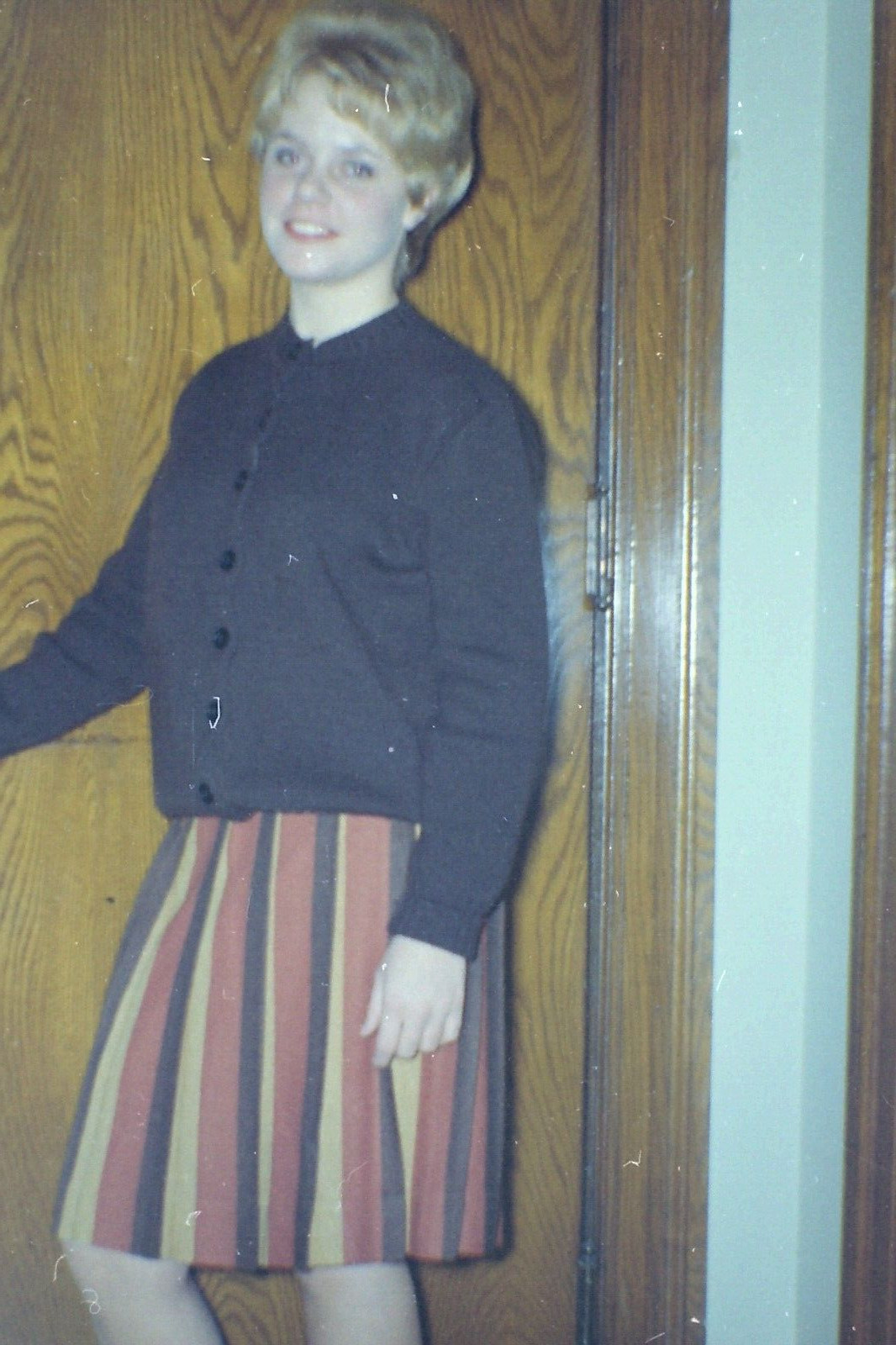 PRETTY YOUNG WOMAN STRIPED SKIRT 1960\'s Vintage Photo Negative SL2
