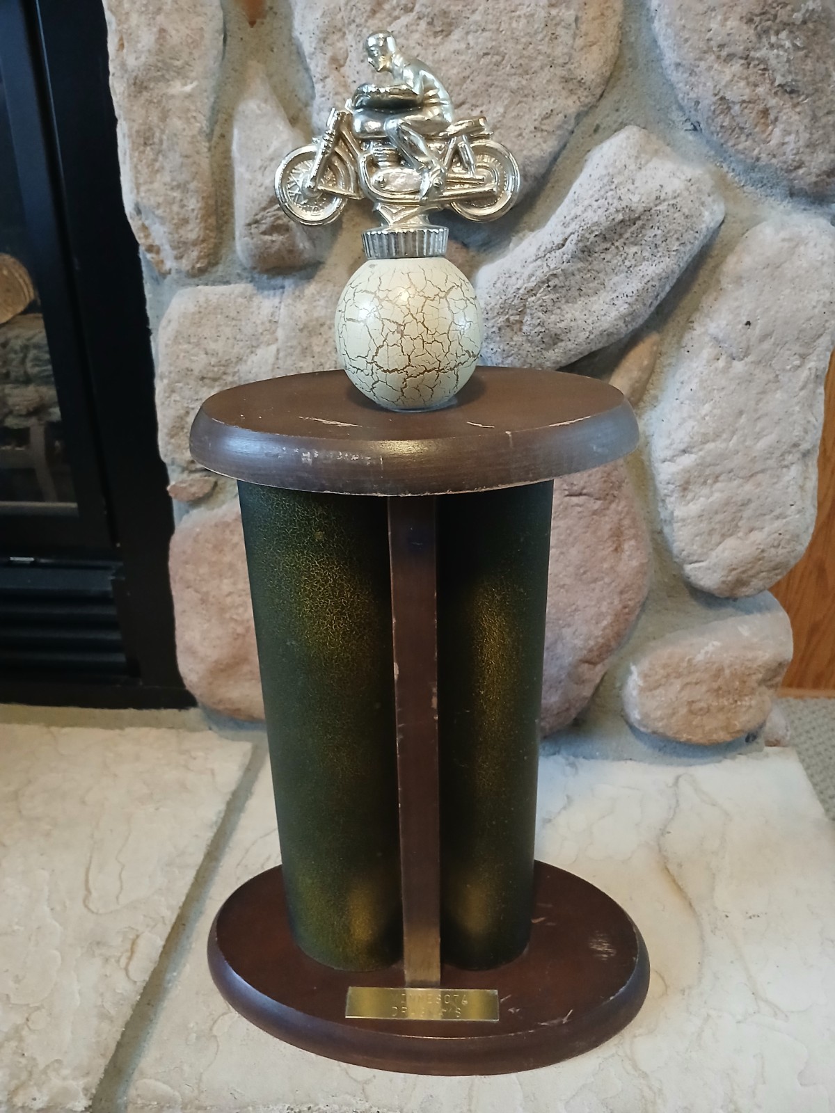 RARE MINNESOTA DRAG WAY METAL MOTORCYCLE TROPHY 1960/70s STRIP CLOSED 1976 